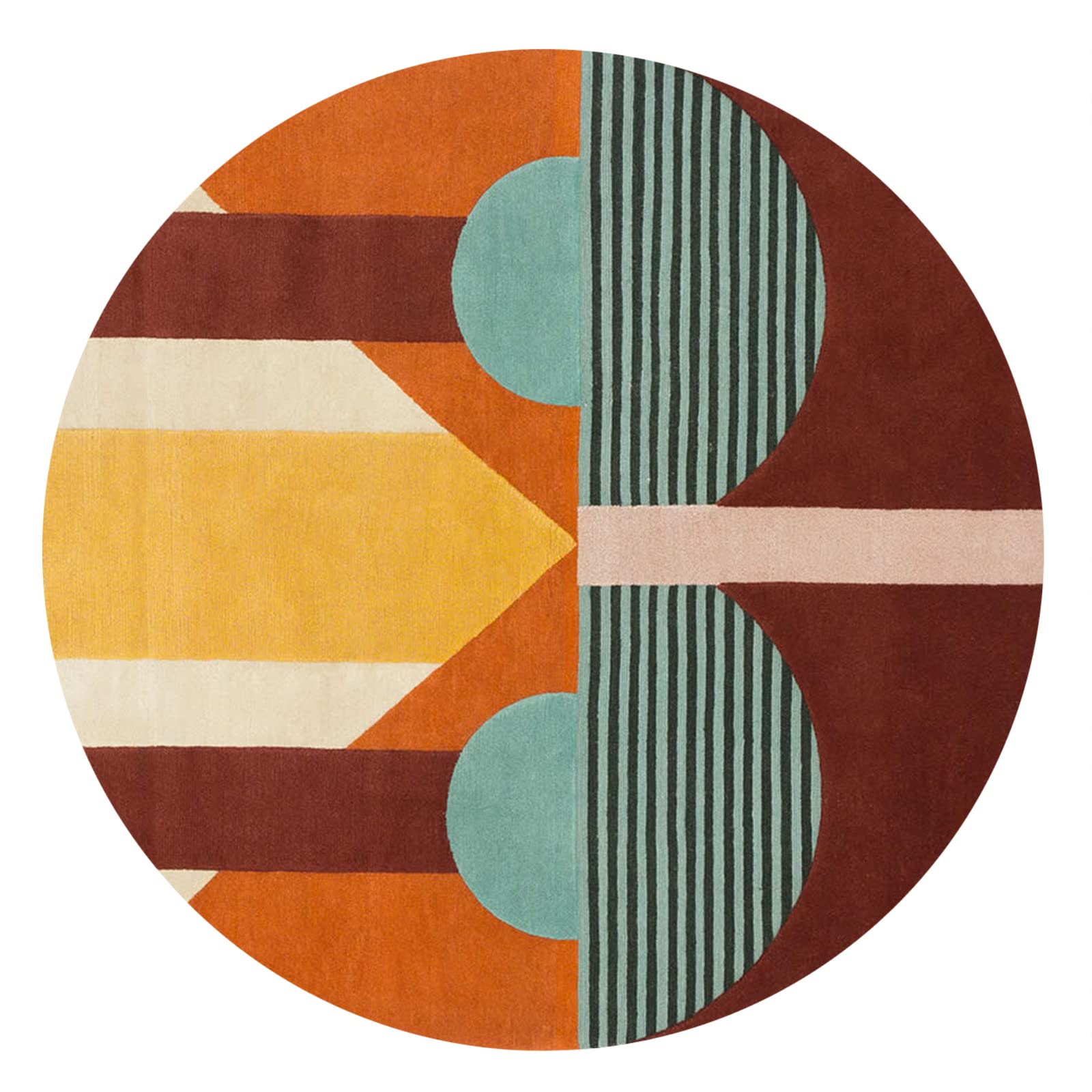 Designerski dywan, okrągły, z krótkim włosiem, nowoczesny, orientalny, klasyczny, z ornamentami, do salonu, sypialni, pokoju dziecięcego, pomarańczowy, żółty, wielokolorowy, geometryczny, okrągły, Ø 200 cm
