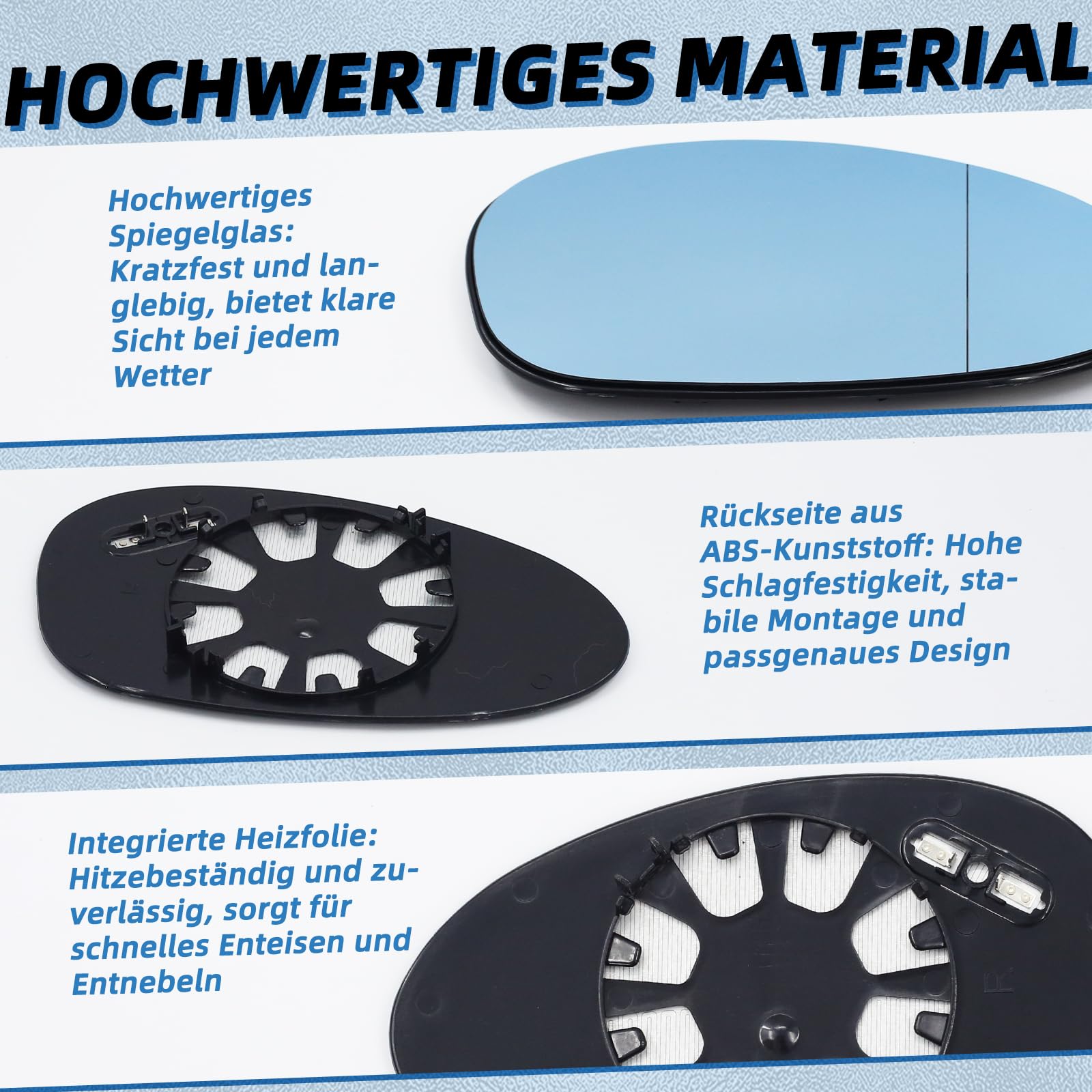 2x Außenspiegelglas Blau Getönt Heizbar für BMW 1er E81 E82 E87 E88 & 3er E90 E91 E92 E93, für E46 NUR für M3 (2000-2007 Clip-in), Spiegelglas Paar Links Rechts, Ersatz