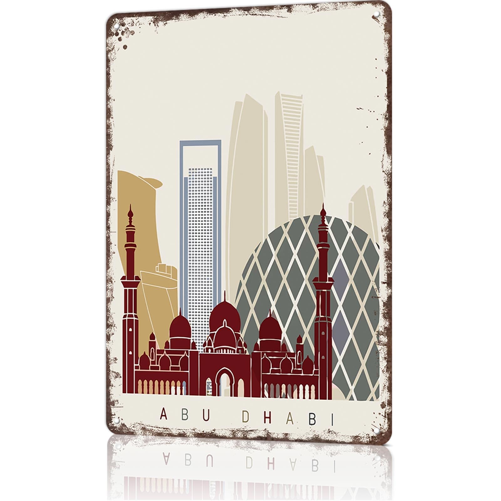 KWQDOZF Funny Signs Posters Abu Dhabi Skyline Wall Art Sign for Bedroom Dorm Home Garage Bar Decor 8X12inch