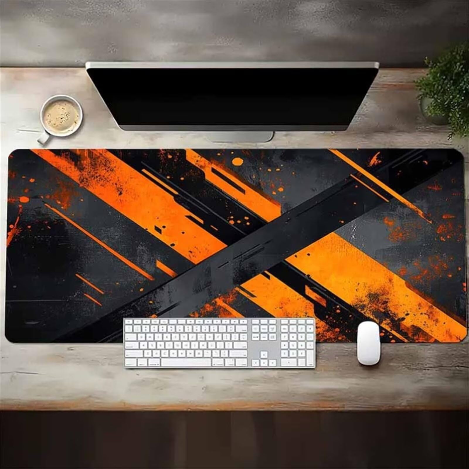 Grand Tapis de Souris de Jeu 1000x500x2 mm Mouse Pad Gaming Orange Noir Tapis de Bureau Antidérapant avec Bords Cousus pour Bureau, Études, Gamer