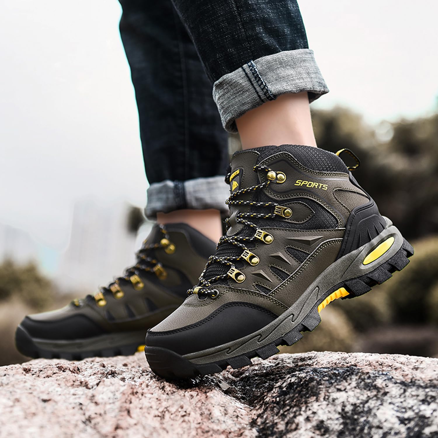 Scarpe da Trekking Uomo Donna Arrampicata Sportive Impermeabili Traspiranti Passeggiate Stivali per Antiscivolo Sportive All'aperto Scarpe da Escursionismo A22Verde Militare 45EU