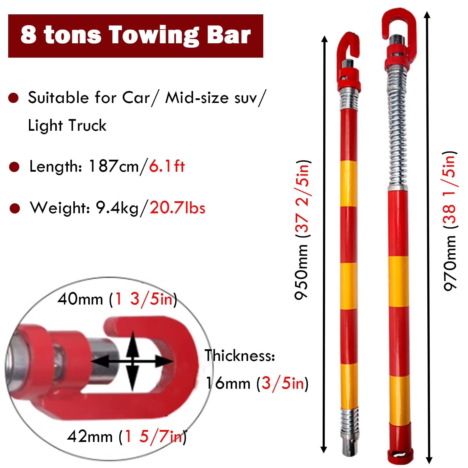 Bar ciągnący ciężkiej pracy awaryjnej, Tow Bar With Shock Spring For RV Trailer Towing 3-50 Tons(Load 8t)