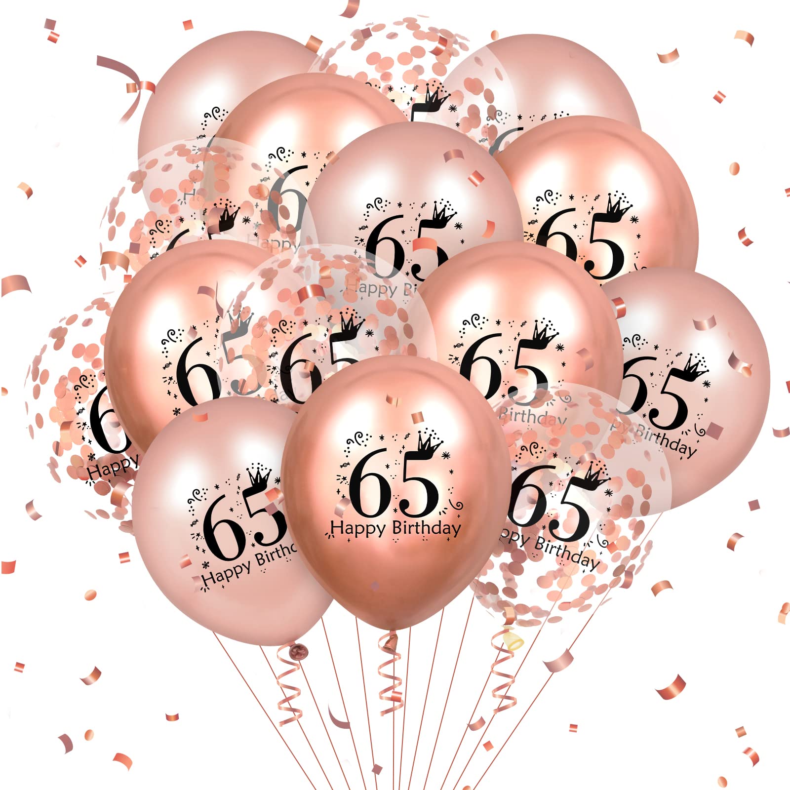 65th Birthday Balloons 18 Pcs Rose Gold Happy 65th Birthday Latex Balloons Confetti Balloons for Women Men Rose Gold 65th Birthday Party Decorations 65th Birthday Anniversary Decor Supplies 12 inch