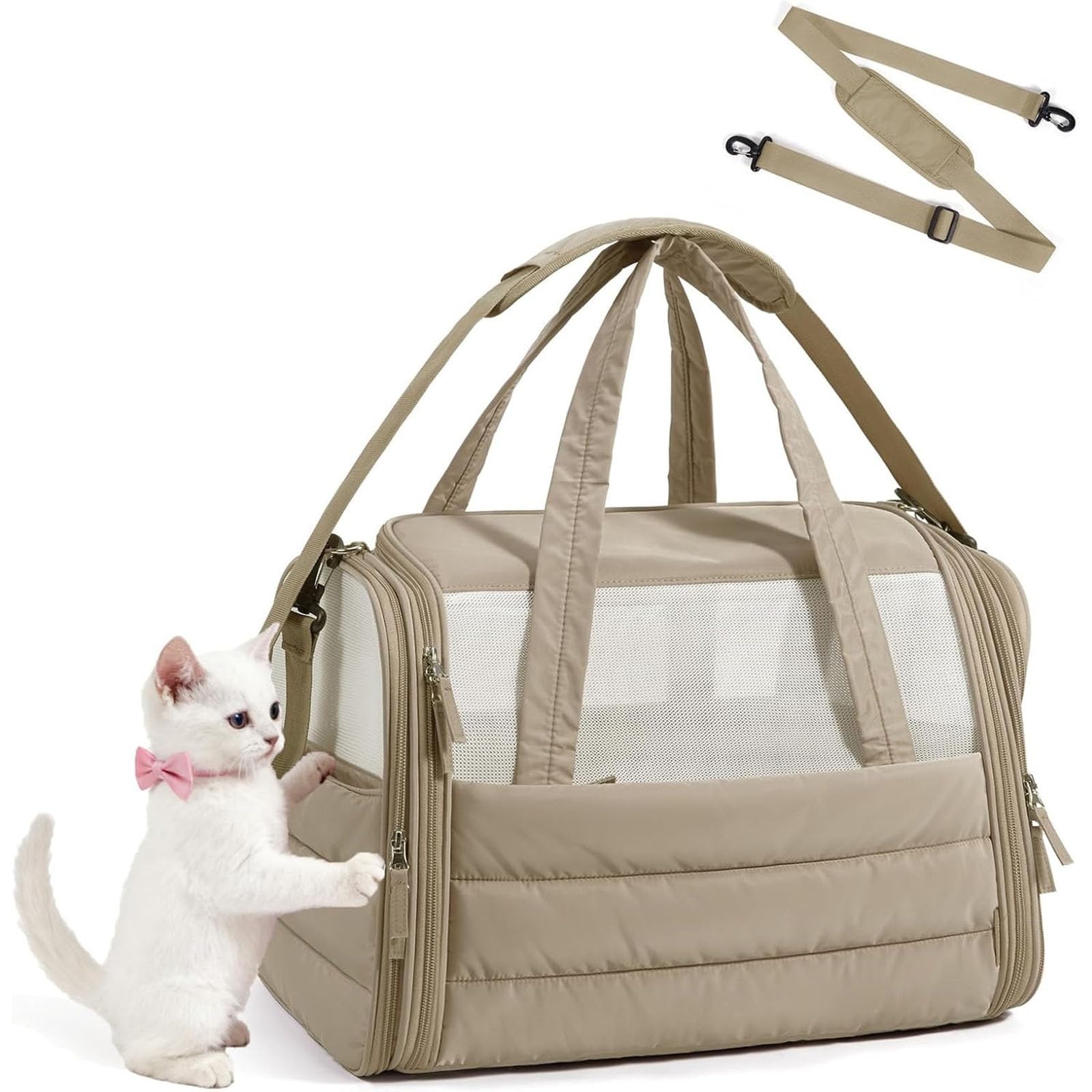 Katzentragetasche,Gesteppte Reisetasche Für Haustiere Für Ausflüge (Camel)