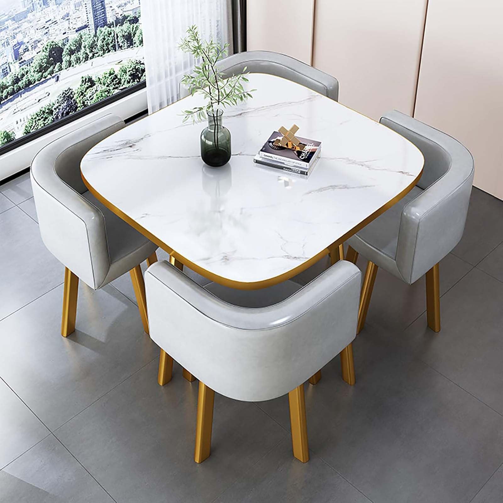 Set moderno con tavolo e sedie da bar con schienale morbido, design salvaspazio per cucina e ufficio, 80 x 75 cm, in pelliccia