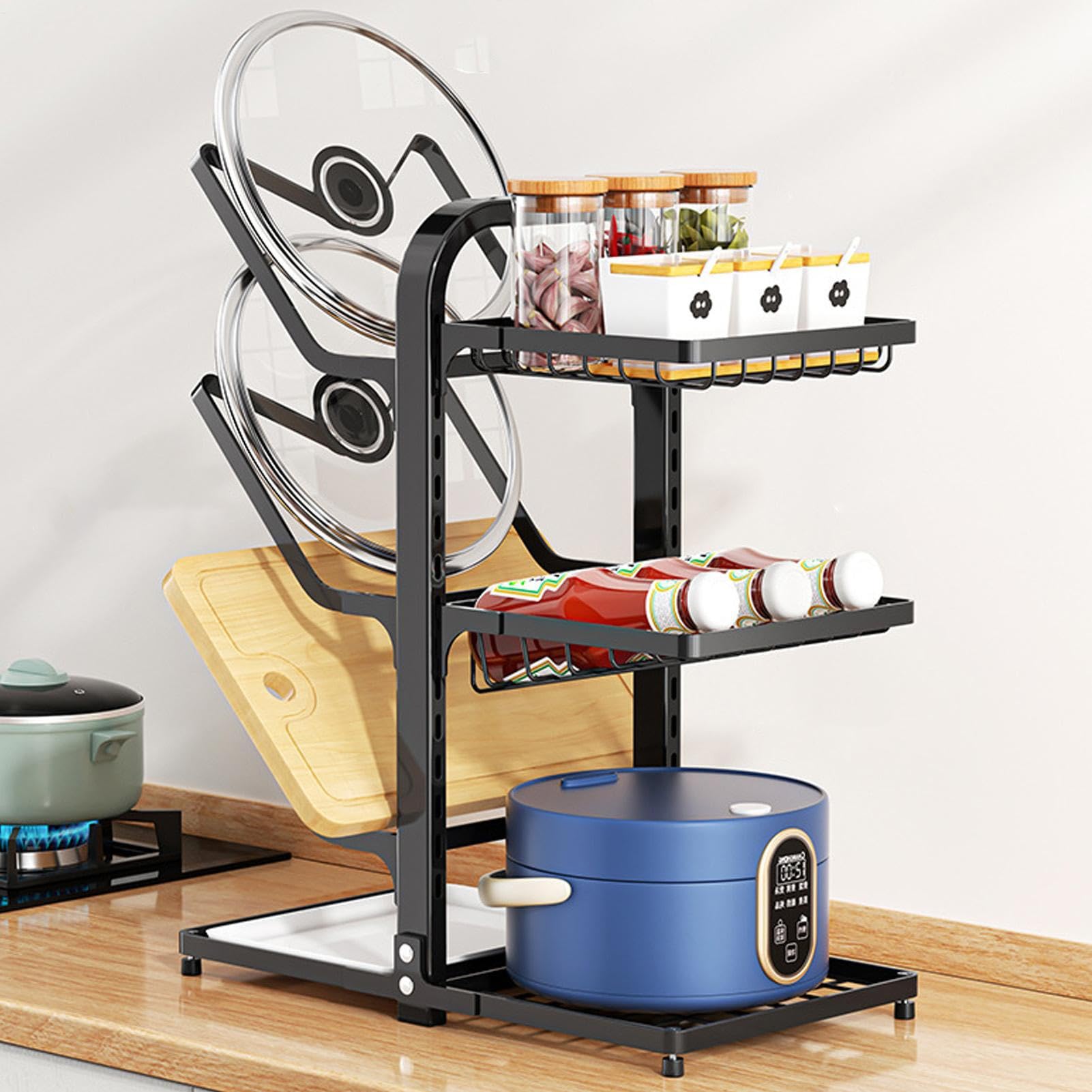 Generisch Töpfe und Pfannenorganisator unter Kabinett, Pan Organizer Rack für Schrank | Küchenarbeitsplatte Organizer Halter | Raumsparende Multi-Tier-Rackregal für Töpfe Pans Handtuchlöffel