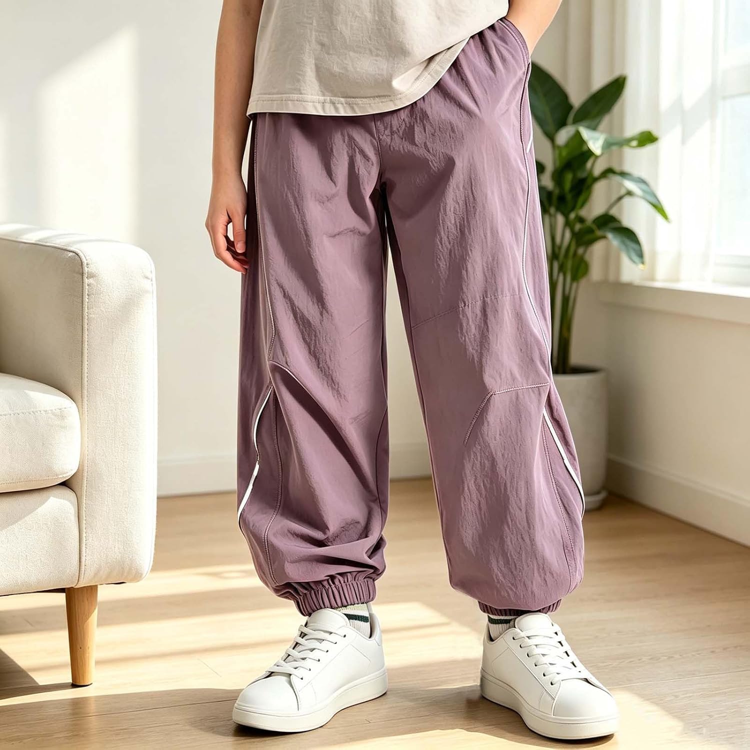 Oplxuo Girls Jogger Pants Elastic Waist Loose Fit Casual Sweatpants