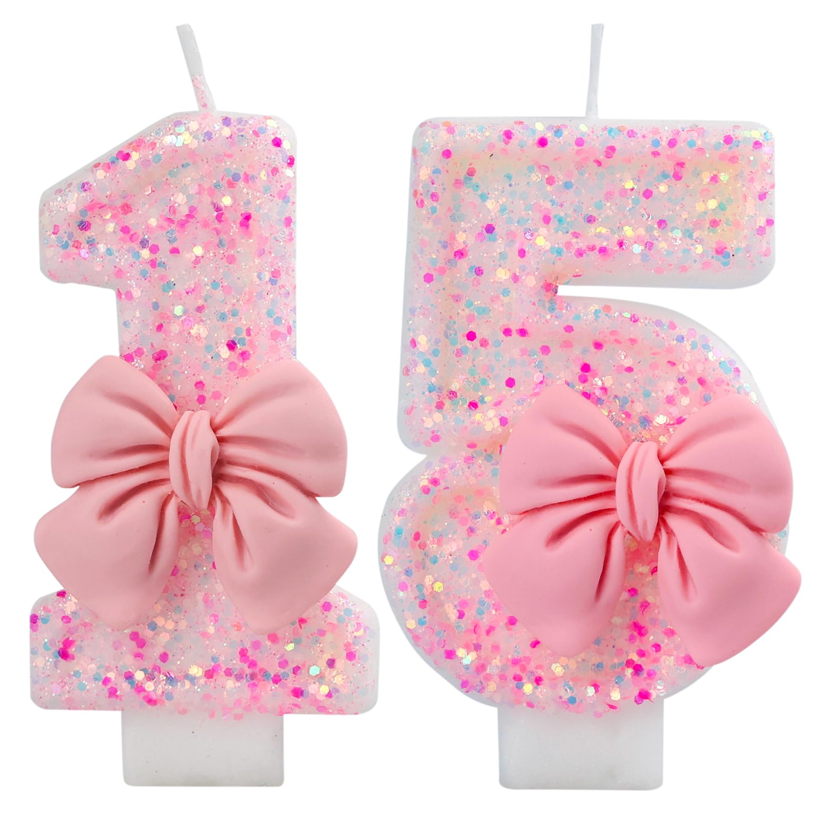 Photo 1 of IQMLQV Pink 15 Bow Candles,15 Candles for Cake,Decoración de 15 Años Rosado,Pink Sweet 15 Birthday Decorations for Party Supplies