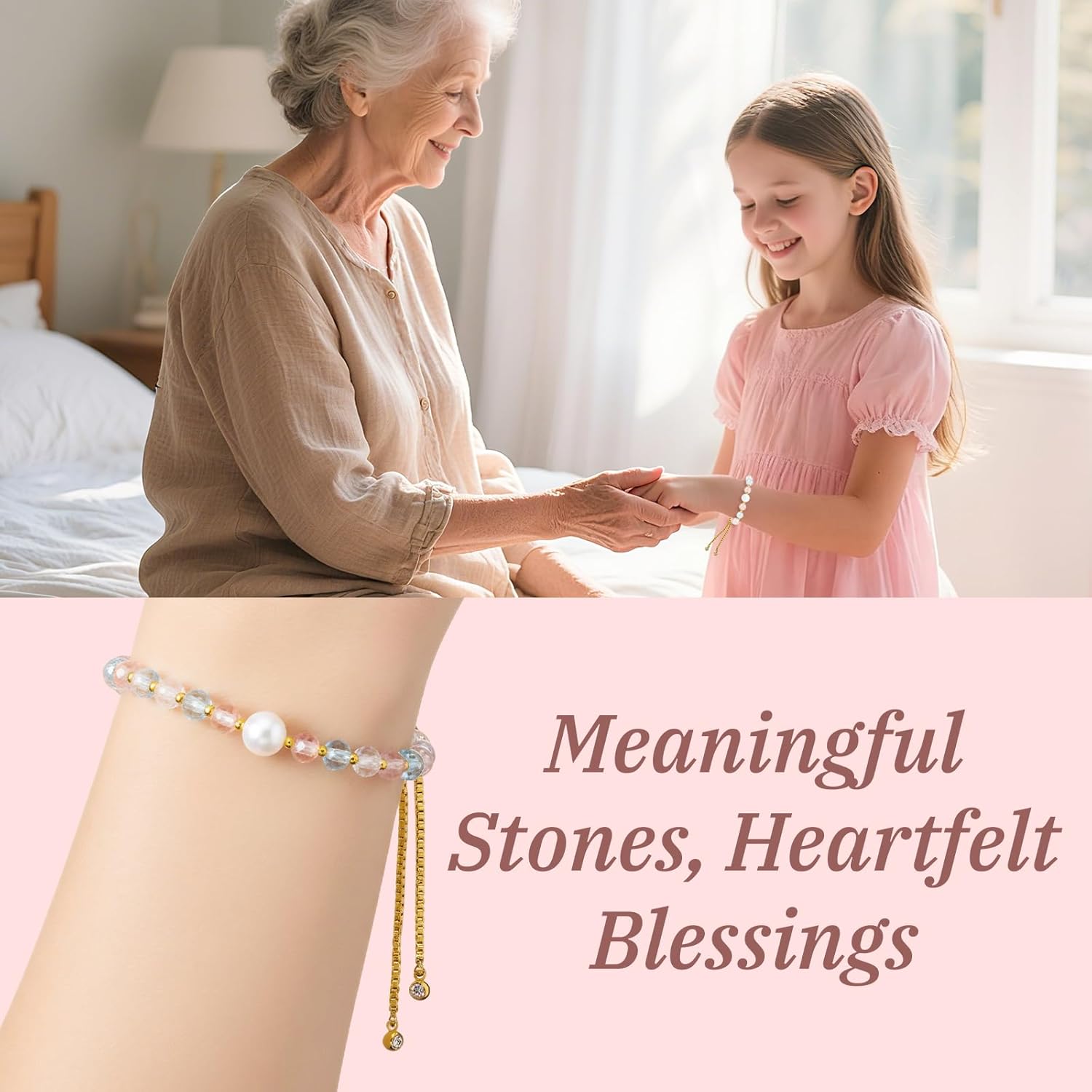 Crystal Message To Granddaughter—Natural Blue Moonstone Bracelet, Crystal Healing Stone: A Maiden's Blessing and Lucky Stone Birthday Gift Grandmother's Eternal Blessing for Her Granddaughter, Includes Message Card and Gift Box - Image 4