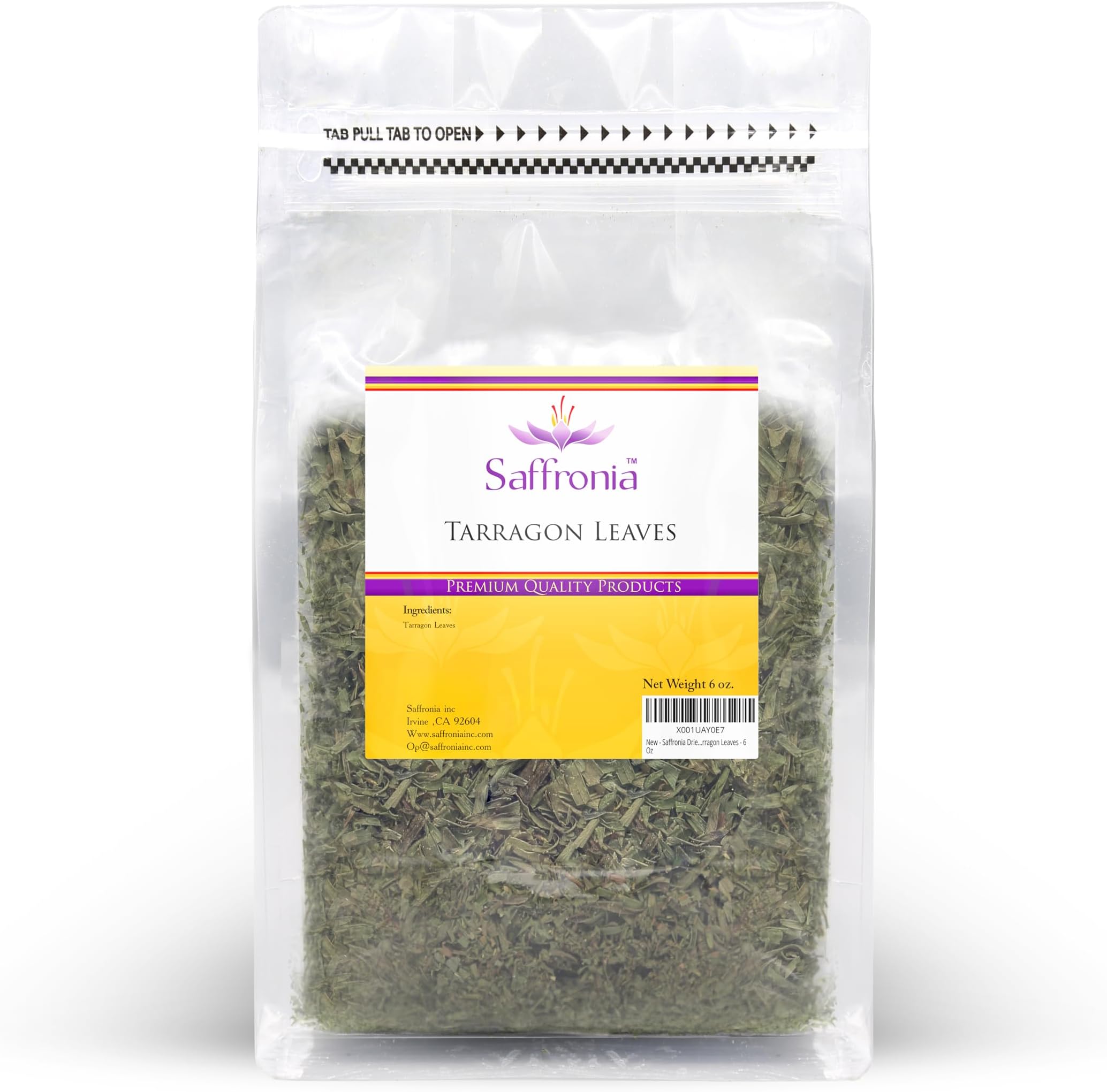 Saffronia Dried Tarragon Flake, All Natural Vegan Friendly Dried Leaves, Carefully Packaged In Resealable Bag, Ideal for Mexican, Indian, Mediterranean and Asian Cuisine - 6 Oz (170 g)
