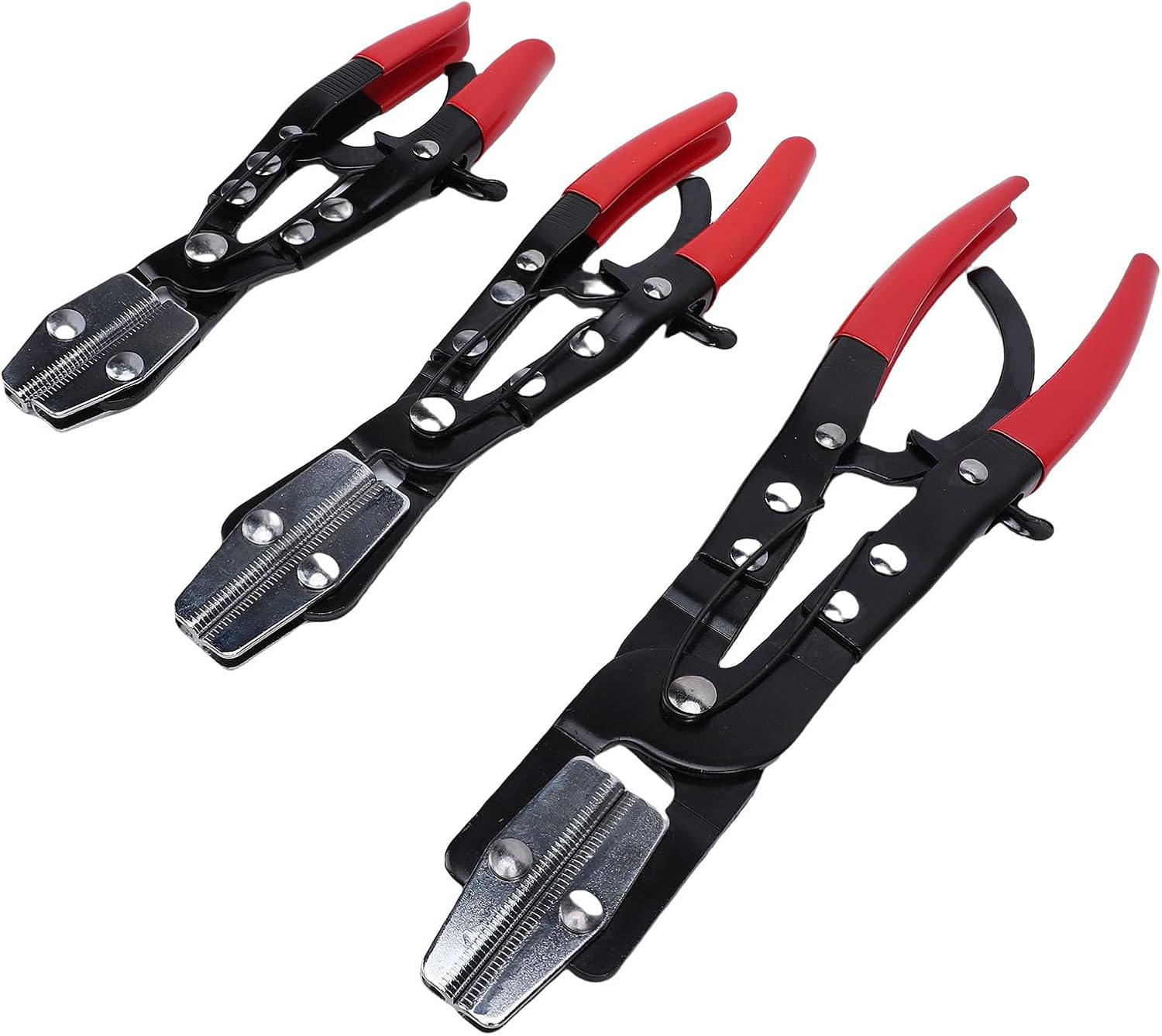 3-Piece Ratcheting Hose Pinch Pliers Set - Locking Pinch Off Pliers for Heatsink, Coolant & Car Fuel Lines, Secure Clamp Tool