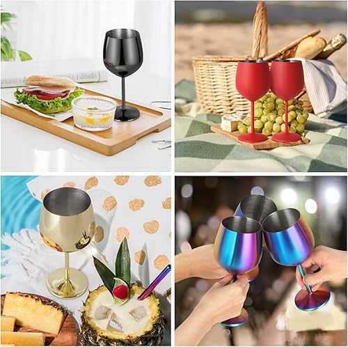 Miniatura 6 de Lifecapido Juego de 6 copas de vino de acero inoxidable, copas de vino coloridas de acero inoxidable de 18 onzas, copas de vino de metal con tallo y