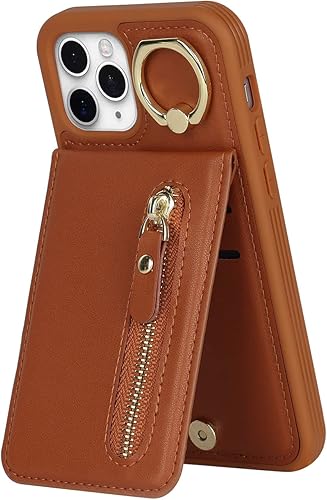 Miniatura 5 de Funda para iPhone 11 Pro con tarjetero para iPhone 11 Pro, cartera con tarjeta de crédito con anillo, cierre de cremallera, a prueba de golpes,