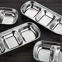 Vista 5 de 6 cuencos de acero inoxidable para salsa de soja, 3 rejillas, platos de salsa divididos, guarniciones para salsa de soja, salsa de tomate