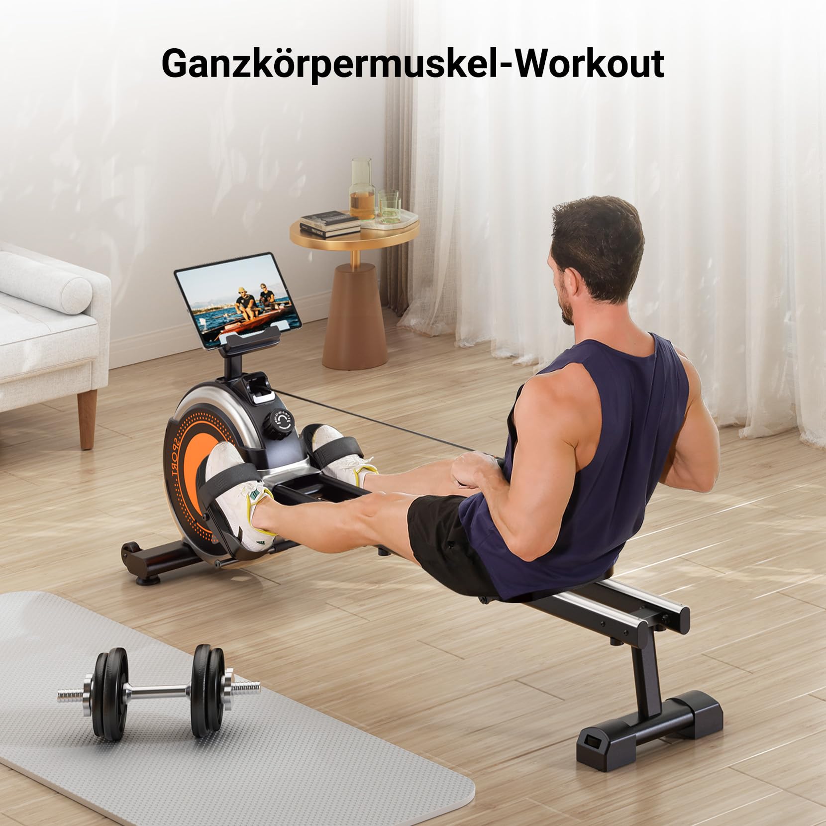 Dripex Rudergerät für Zuhause, 16 Widerstandsstufen, Leises Magnetisches Rudergerät, Maximale Tragfähigkeit 160 KG, langlebige Gleitschiene, Bluetooth App unterstützt, LCD Monitor