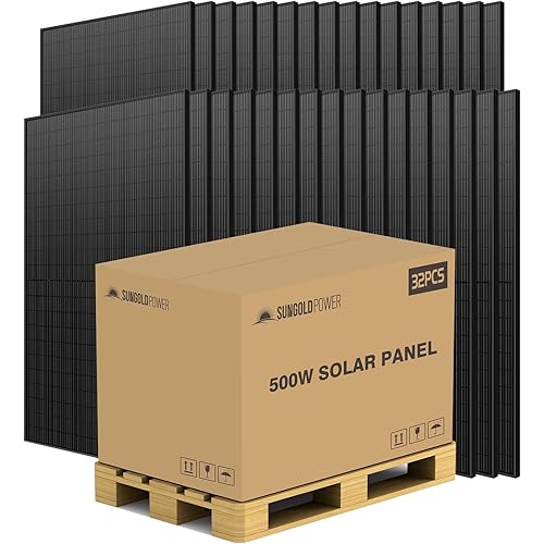SUNGOLDPOWER 32PCS 500W Solar Panels Monocrystalline UL 61730, Grade A Solar Cell,Waterproof IP68, High Efficiency Solar Panel On/Off Grid Supplies for RV, Tiny house, Marine, Household (Total 16000W)