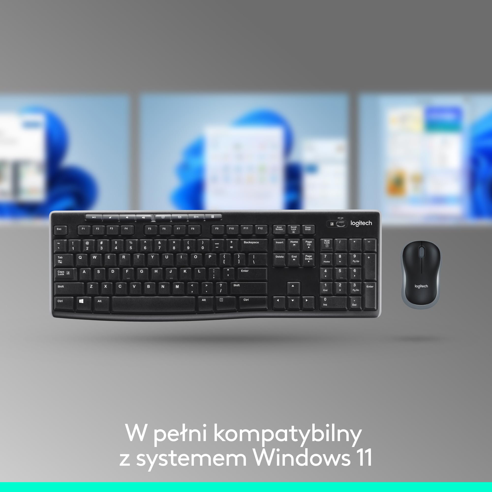 Logitech MK270 Bezprzewodowy Zestaw Klawiatura i Mysz dla Windows, 2,4 GHz, Kompaktowa Myszka, 8 multimedialnych klawiszy skrótowych, bateria 2 lata, dla PC, Laptop, QWERTY układ US Intl - Czarny