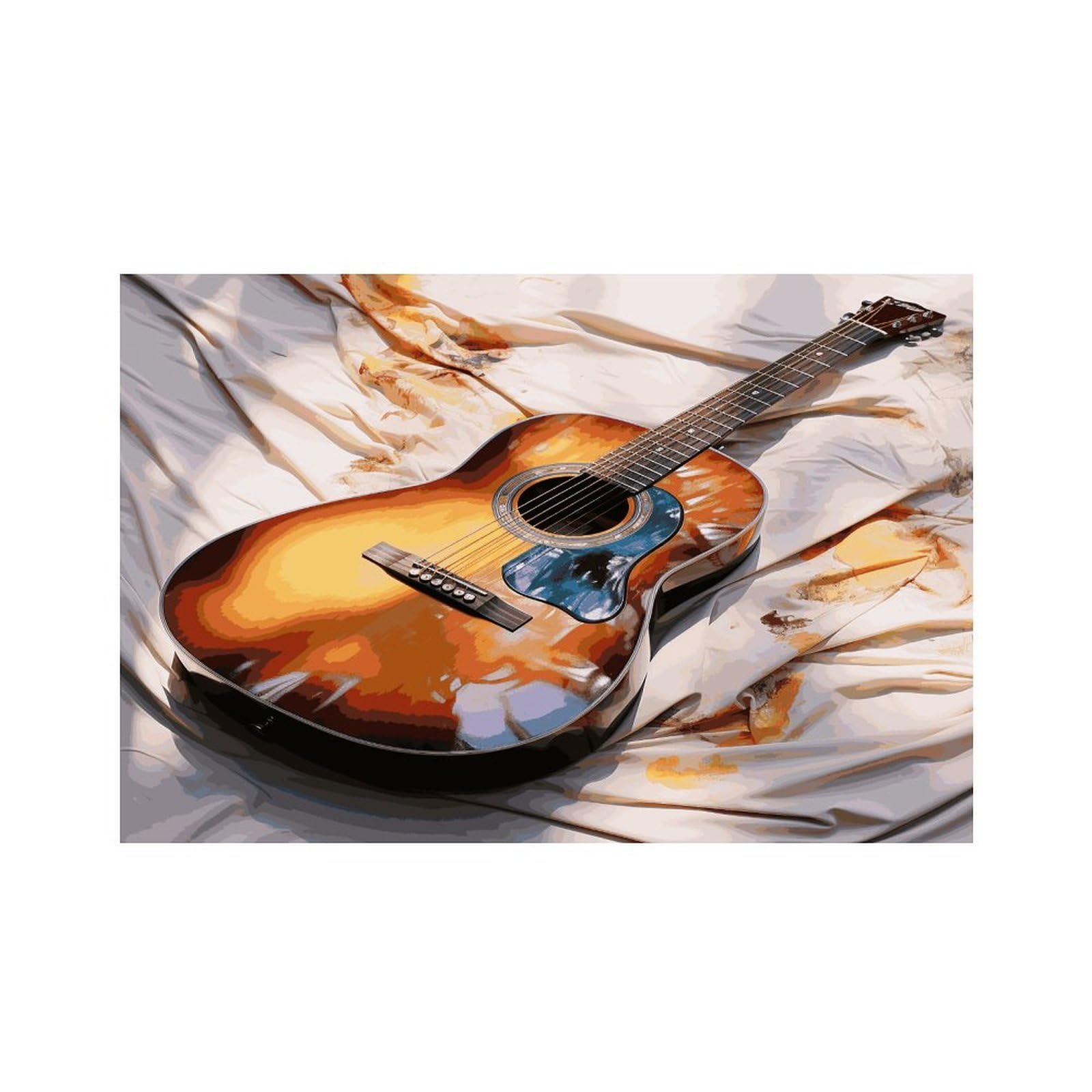 Watercolor Acoustic Guitar Placemats Non-Slip Heat Resistant Table Mats Flax Washable Cloth Place Mats Easy to Clean Premium Placemat for Kitchen Dining Table Decor Party Outdoor