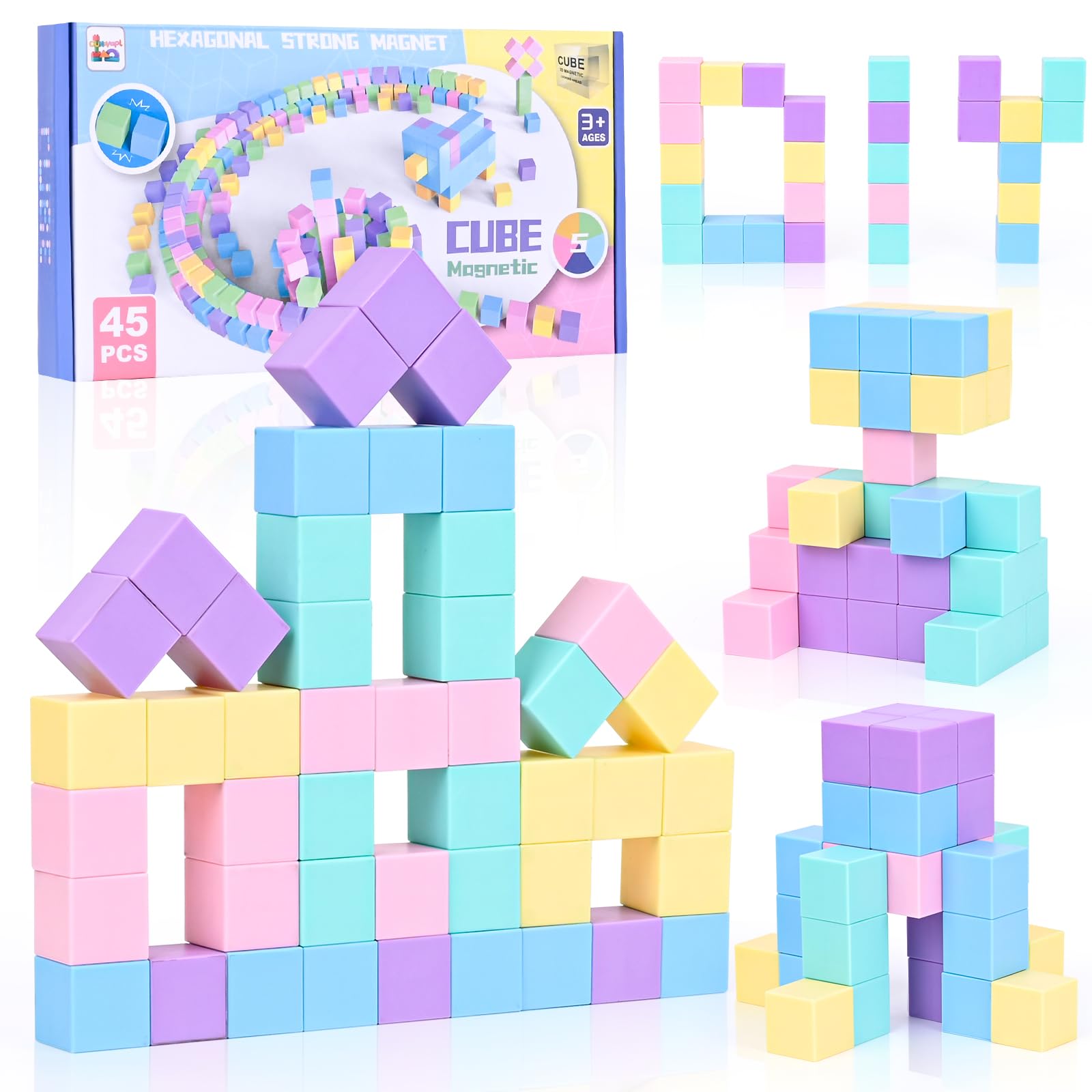 Jeu De Construction Magnétique 45 Pièces – Blocs Montessori Pour Développer La Créativité Dès 3 Ans