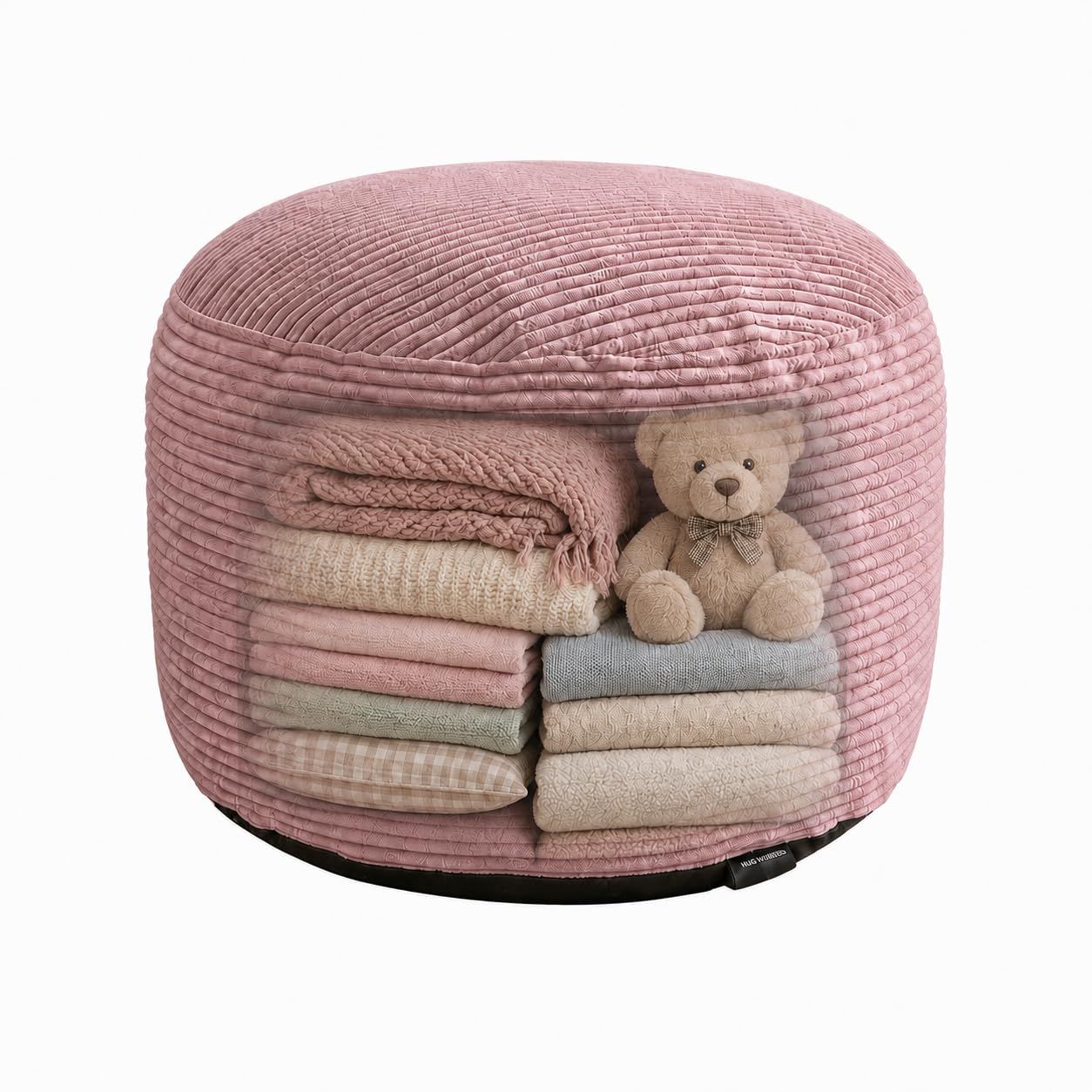 Storage Pouf Cover, No Filler, Corduroy, Dusty Rose, 24 Inch