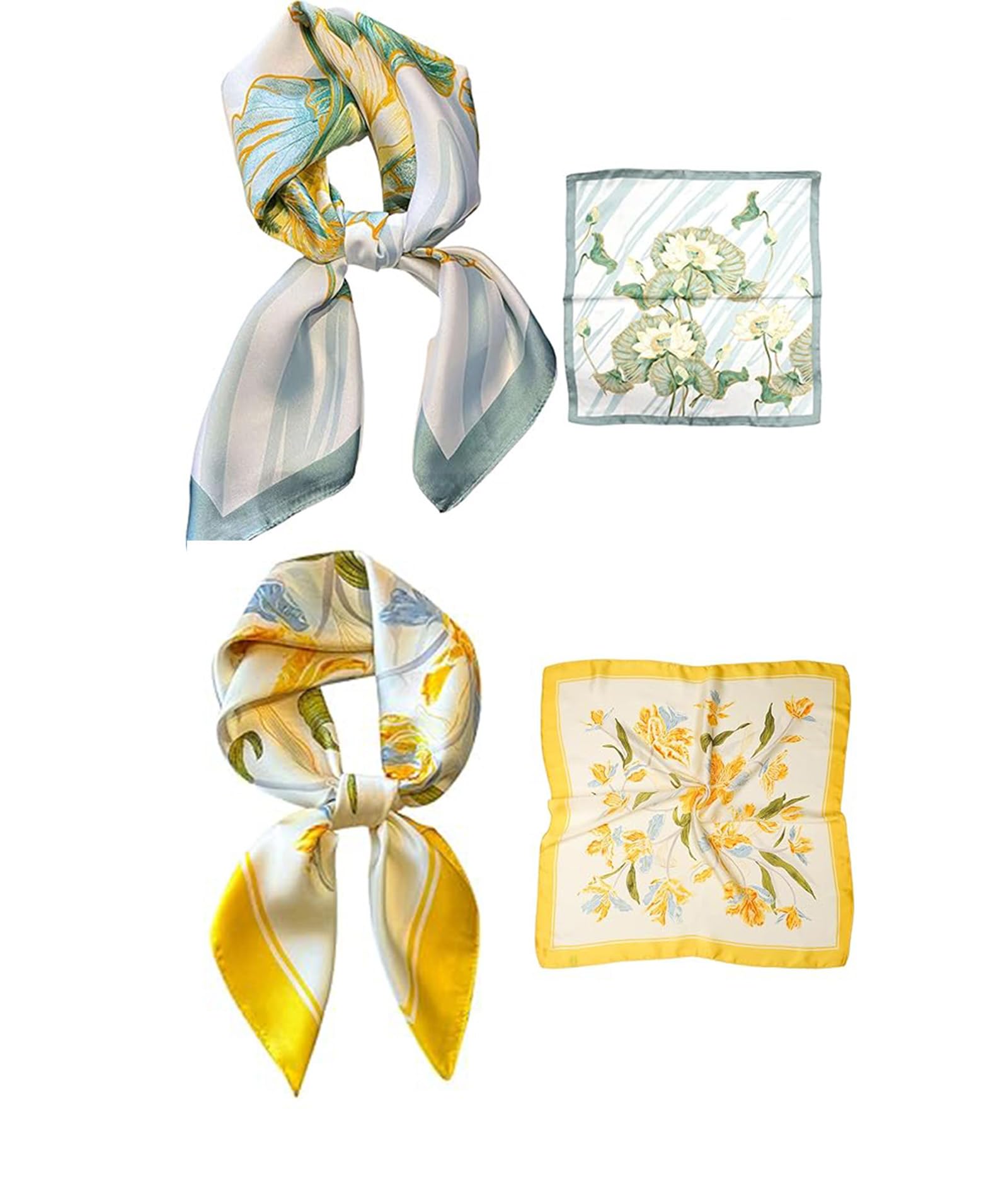 2Pcs 27.5 inch Silk Scarf for Women, Large Square Satin Like Simulated Silk Head Hair Scarf Bandana, Night Hair Wrapping Vintage Floral Print Neck Scarves, Ideal Gift for All Occasions-image-31
