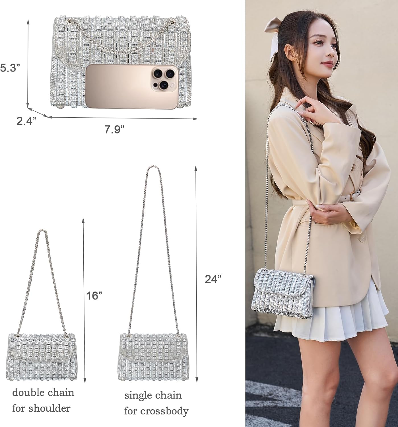 Women's Evening Handbags Rhinestone Purse Crystal Evening Clutch for Women Formal - Image 6