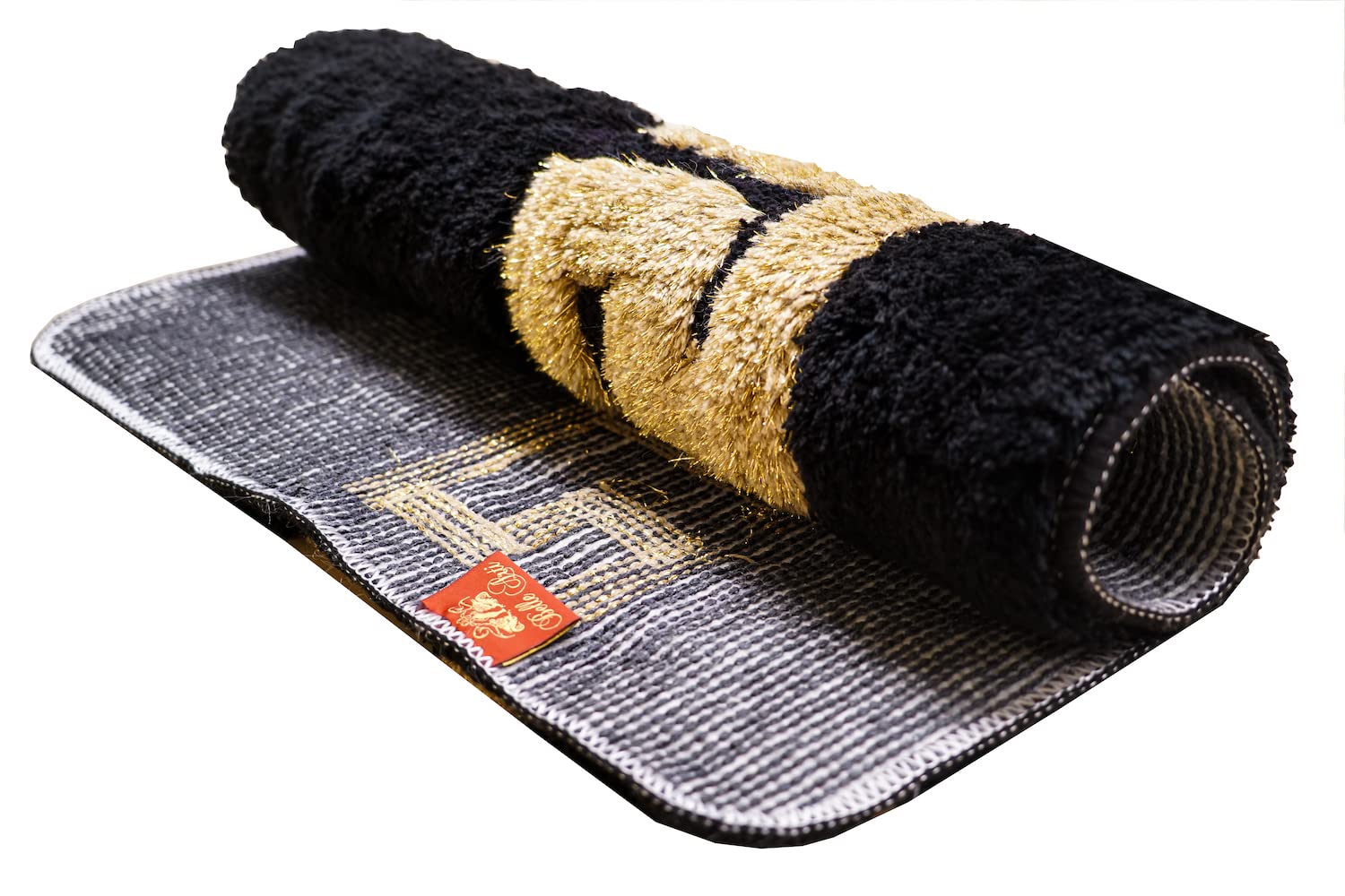 Tapis de bain de luxe - En 100 % acrylique - Moelleux, antidérapant et absorbant - Noir - Blanc et doré - Méandre - 60 x 90 cm