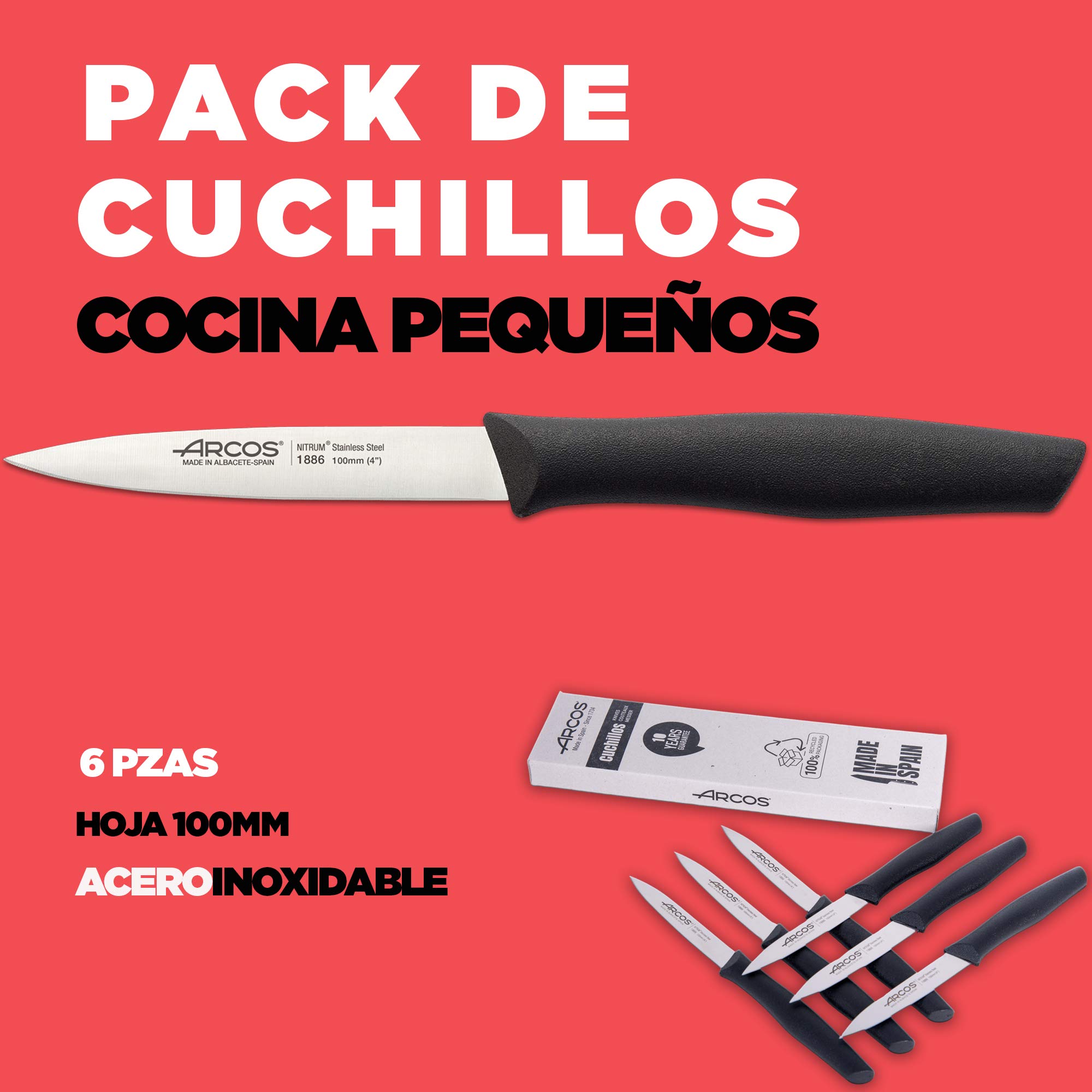 ARCOS cuchillo pelador 6 piezas acero inoxidable hoja 100 mm negro
