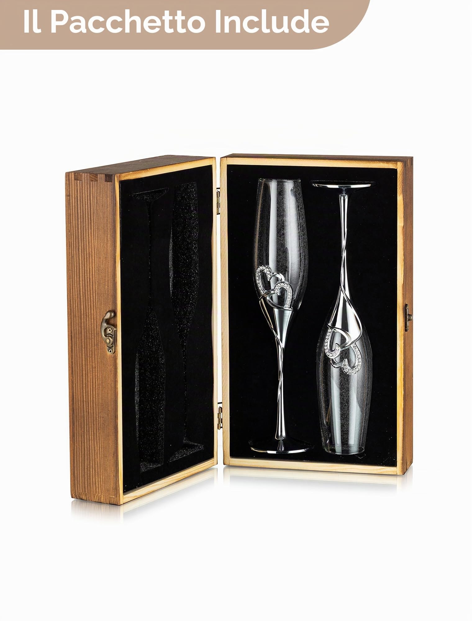 Nuptio Regalo Matrimonio Bicchieri Champagne: Set di 2 Calici Prosecco - 25 Anni Matrimonio Regali - Argento Flute Vetro