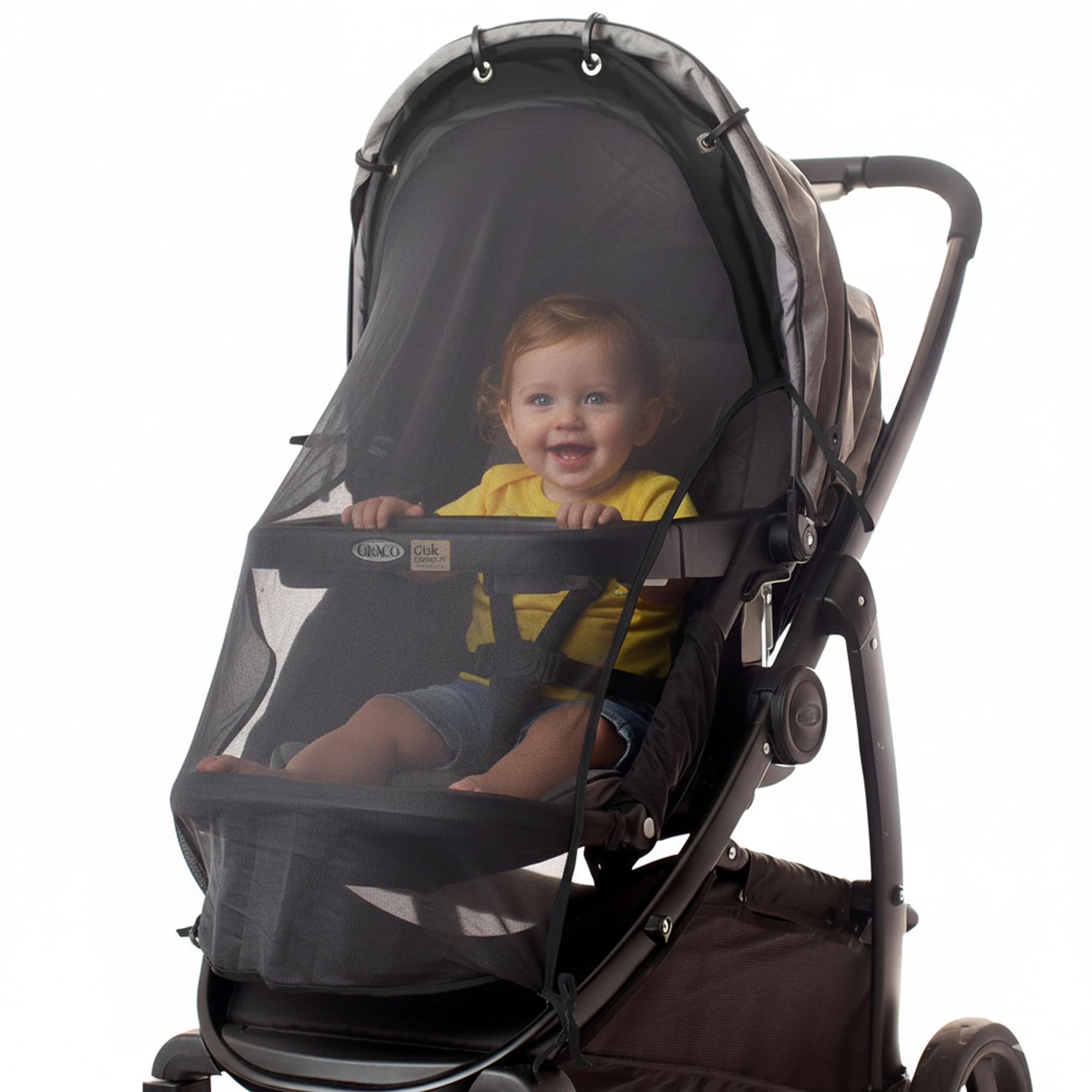 Stroller Sun Shade Extender – Universal Clip-On Baby Stroller Sun Shade Cover, UV Protection, Breathable See-Through Mesh, Adjustable Fit, Large Black : Baby