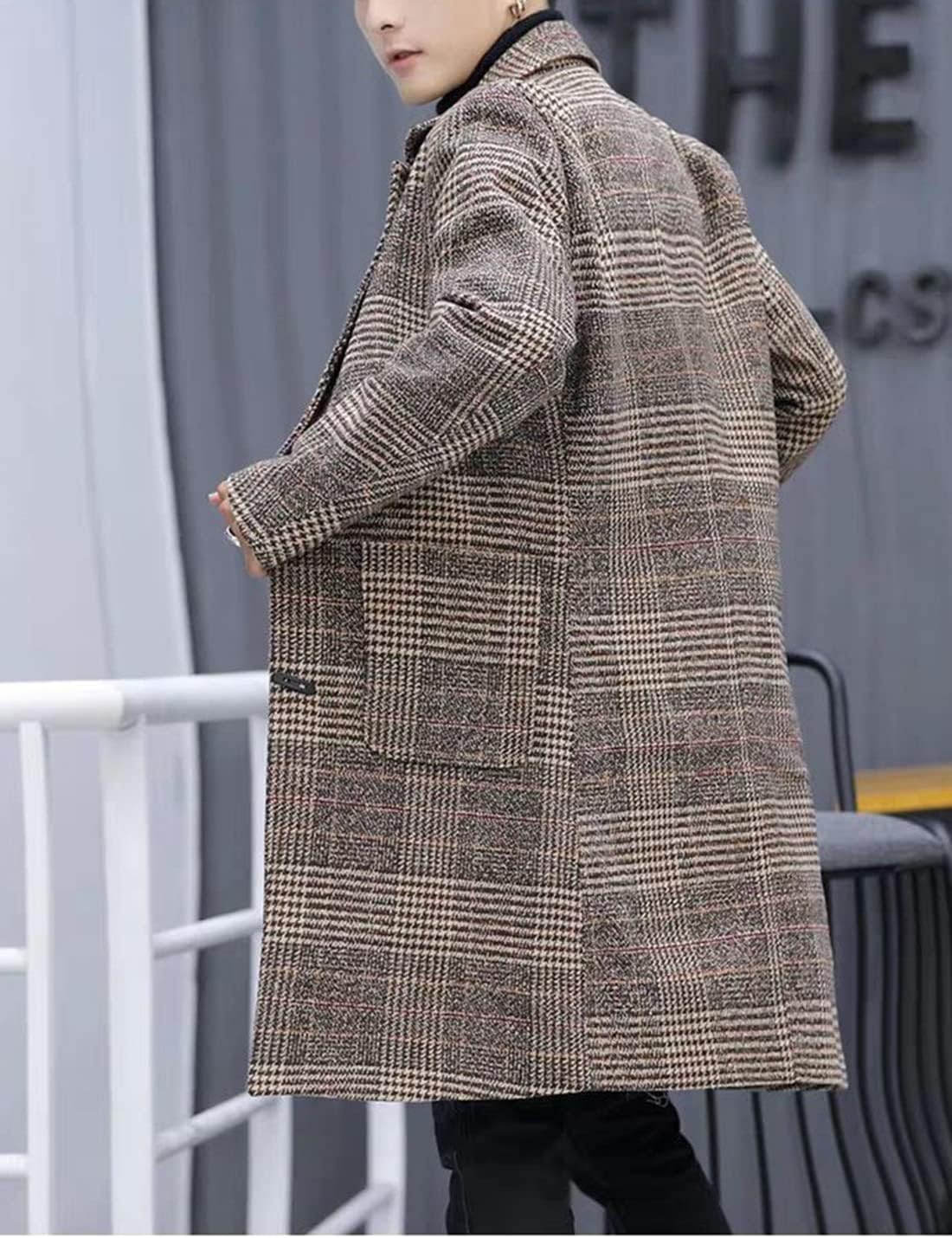 Springrain Men's Wool Blend Pea Coat Notched Collar Single Breasted Overcoat Warm Winter Trench Coat - Image 8