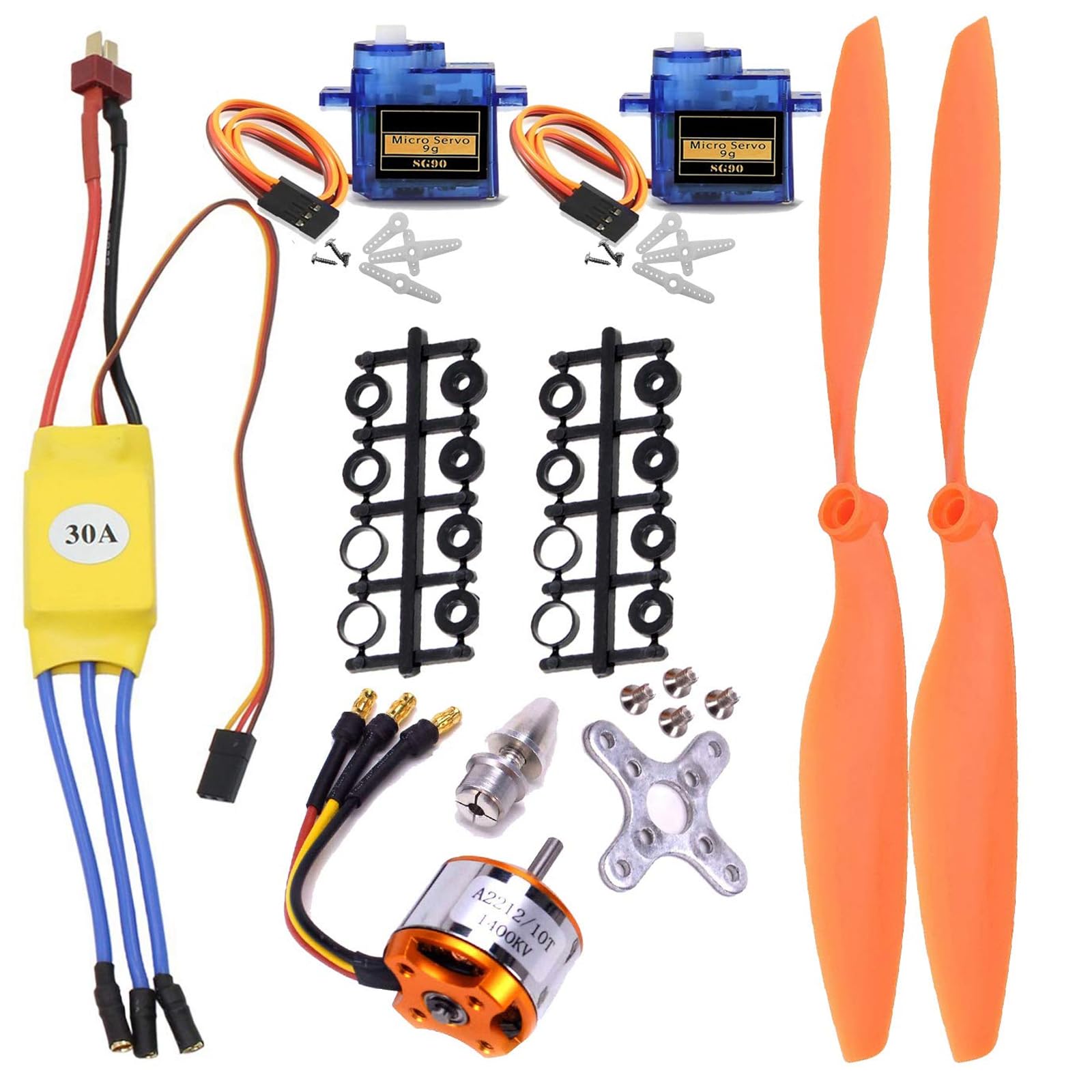 Motor sin escobillas A2212 1400KV, kit de motor de avión ABS RC con hélice micro servo 8060 30A ESC SG90 9G, kit de accesorios para aviones RC compatible con aviones 400-450