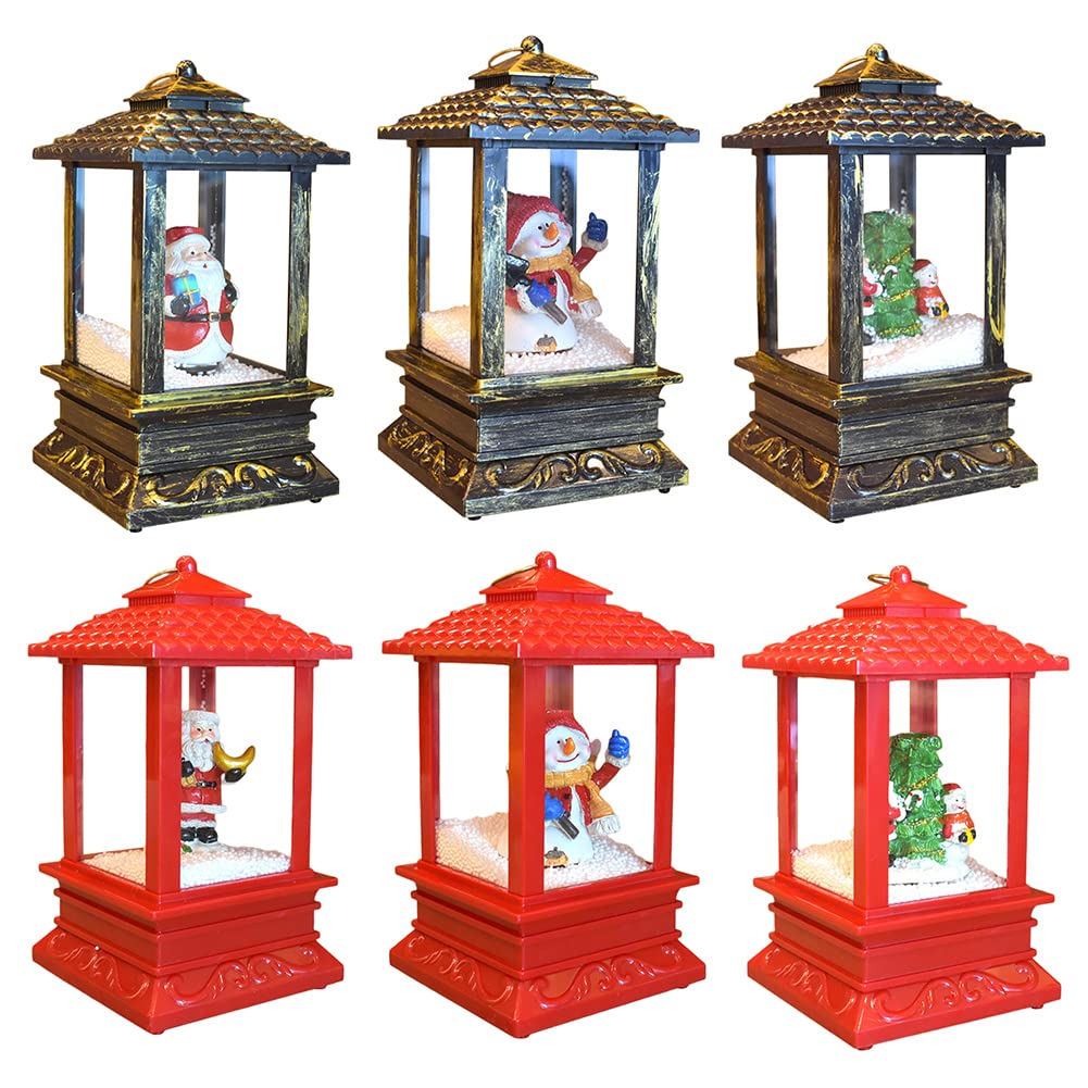 Snow Globe Christmas Lantern with Music, Light-Up Rotating Musical Christmas Ball Swirling Glitter Lantern for Home Decoration, Snowman (Without Battery) Bronze Type 1