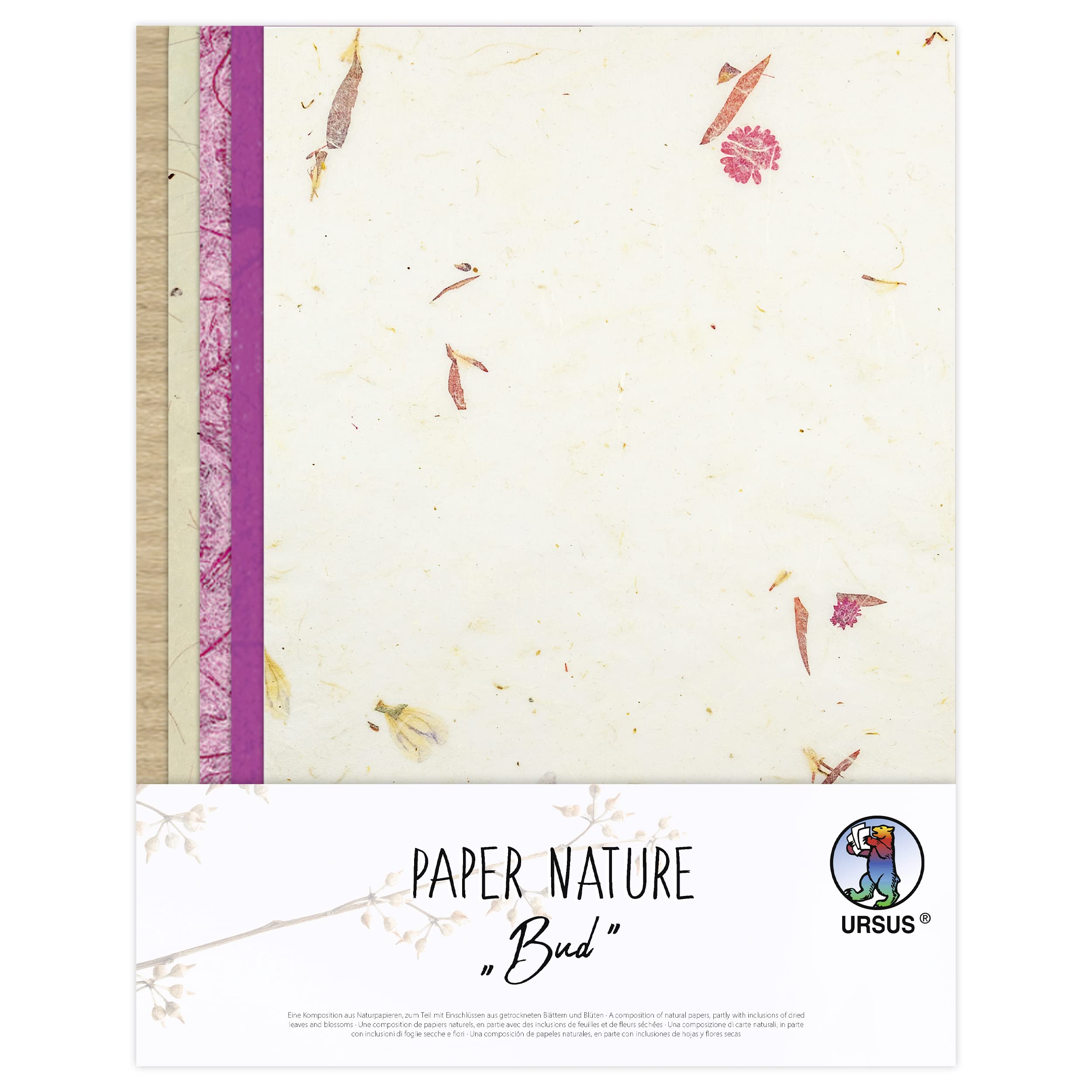 Ursus 61620004 - Natural Paper Bud, 10 Sheets, 23 x 33 cm, with Grass Paper and Straw Silk, for Creative Crafts