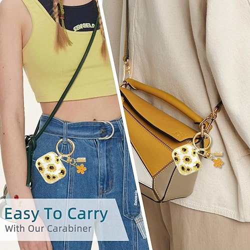Miniatura 7 de Funda compatible con AirPods, funda de TPU suave con bonito patrón de flores para AirPods de 2 y 1 generación con llavero colgante y mosquetón para