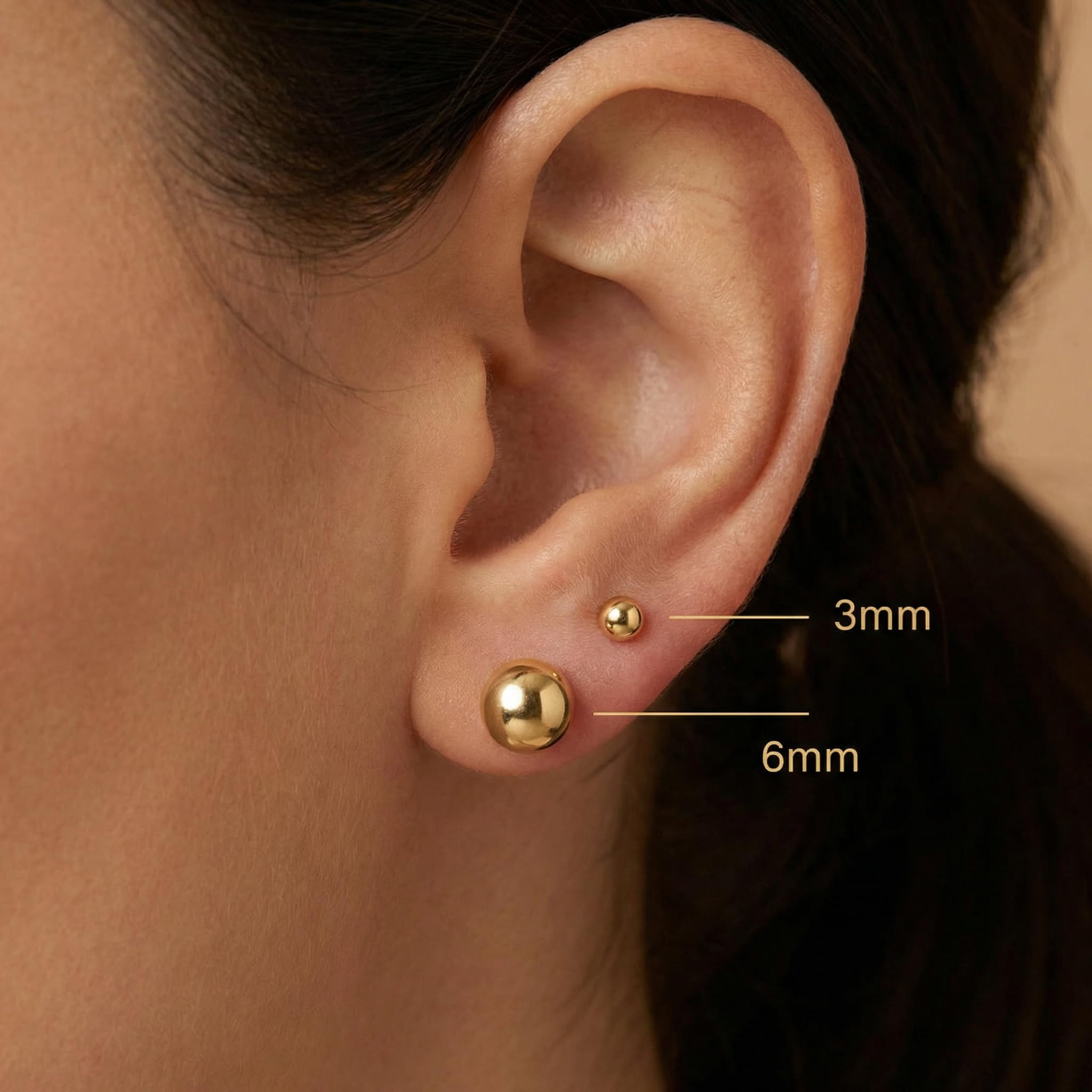 Ohrstecker Kugel 925 Silber, Gold, Roségold & Schwarz, 3-6 mm | handgefertigt, nickelfrei, ideal fürs 2. Ohrloch, minimalistisch, Geschenk für Damen & Herren
