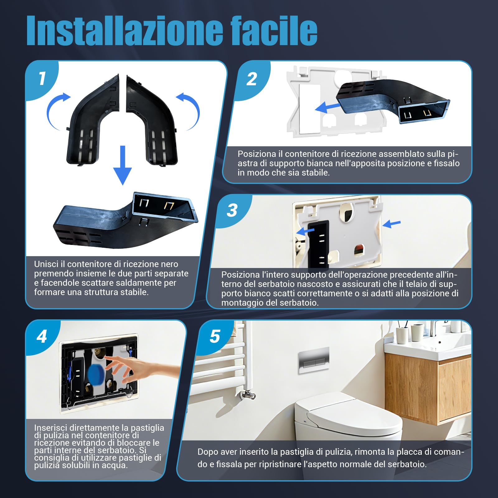 Empyreal Placca Controllo per Geberit Duofix Sigma/Delta/BASIC Cromo | Comando per Doppio Scarico, Portane uno Scivolo di Alimentazione per Pastiglie di Pulizia