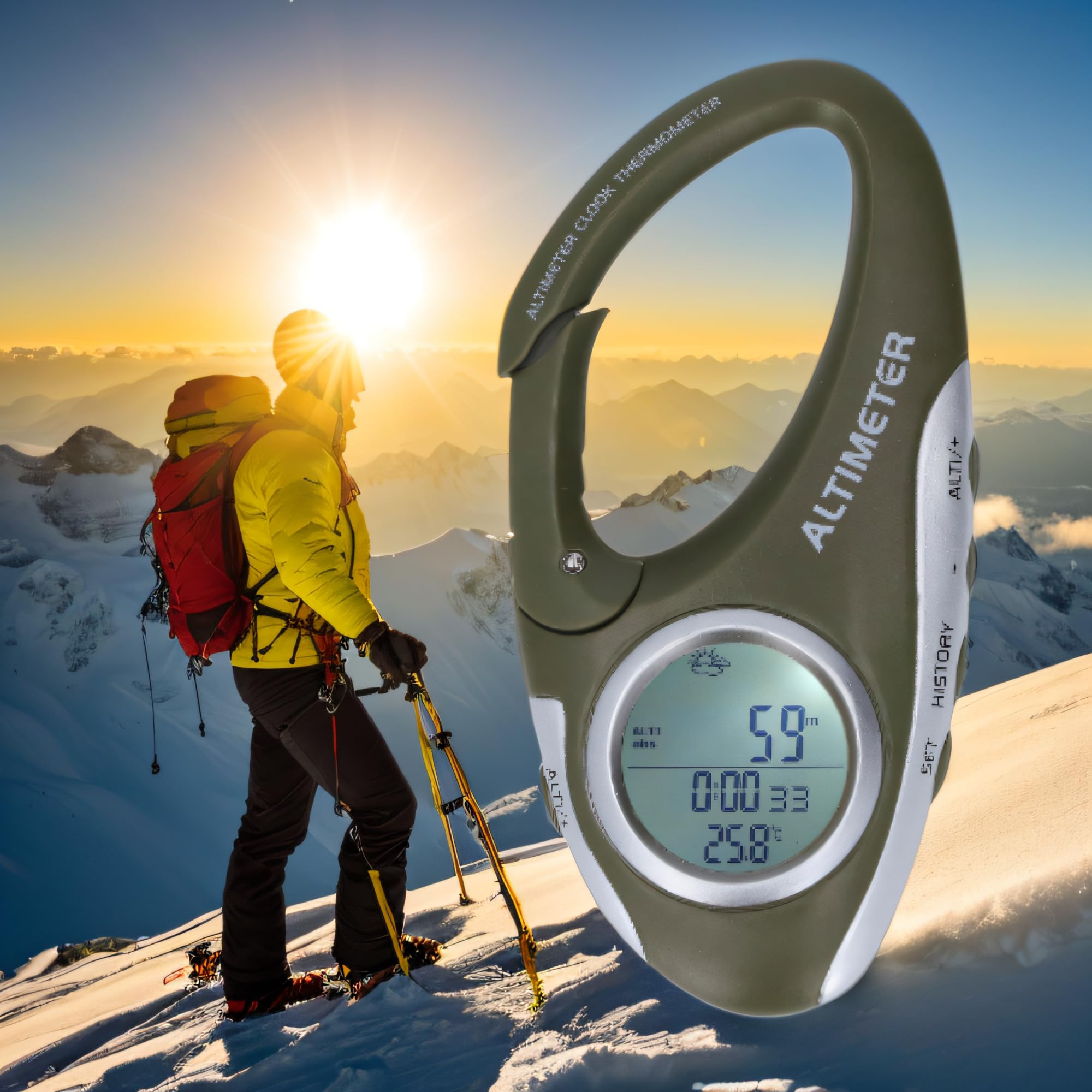 Barometro Digitale Altimetro Portatile con Display Retroilluminato per Escursionismo Arrampicata