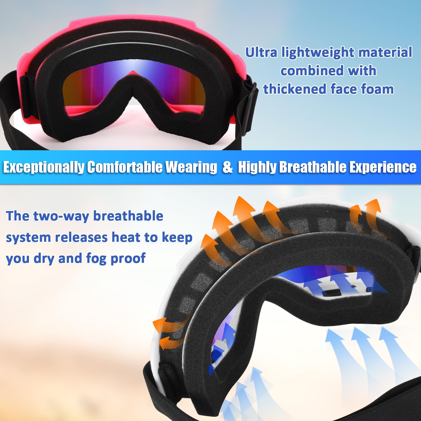 Occhiali da sci da uomo e donna, occhiali da snowboard con protezione UV, anti appannamento, OTG, occhiali da neve per motoslitta, sci, pattinaggio