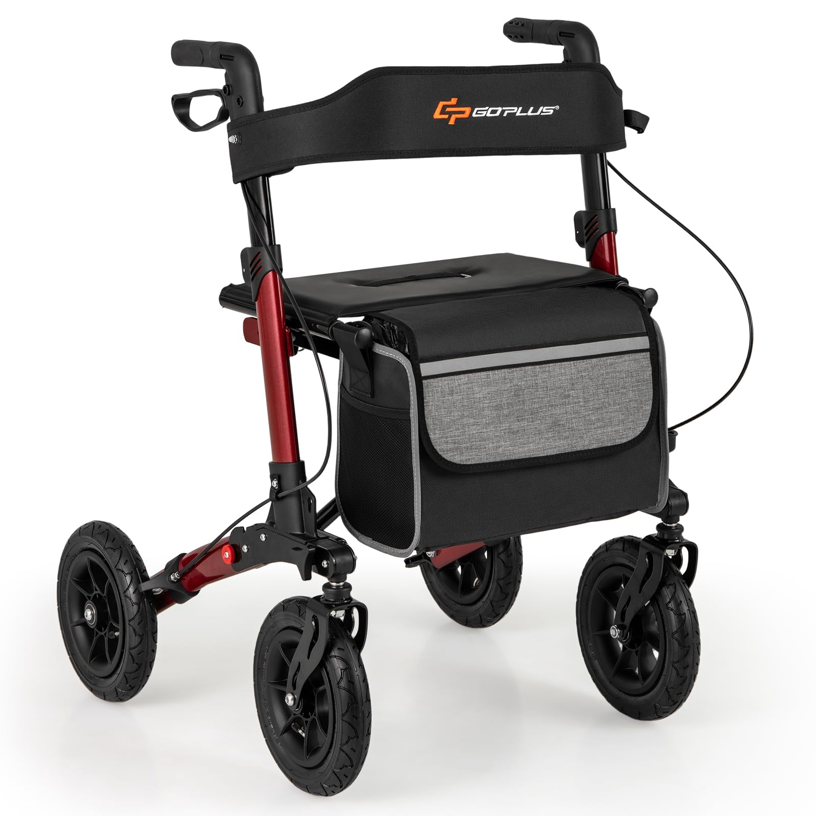 GOPLUS Andador para Ancianos de 4 Ruedas, Andadores Ancianos con Freno, Altura Ajustable, Respaldo Ergonómico, Ayuda para Caminar, Almacenaje para Personas Mayores, Carga de 140 kg (Rojo)