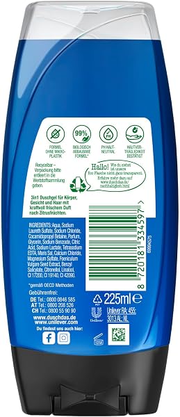 Duschdas 3-in-1 Shower Gel & Shampoo Sport Shower Bath with Fresh Energy Fragrance Formula Provides a Refreshing Start to the Day 6 x 225 ml - 4