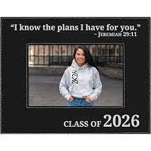 ThisWear Graduation Class of 2026 I Know The Plans I Have for You Laser Engraved Leatherette 4x6 Photo Frame Black