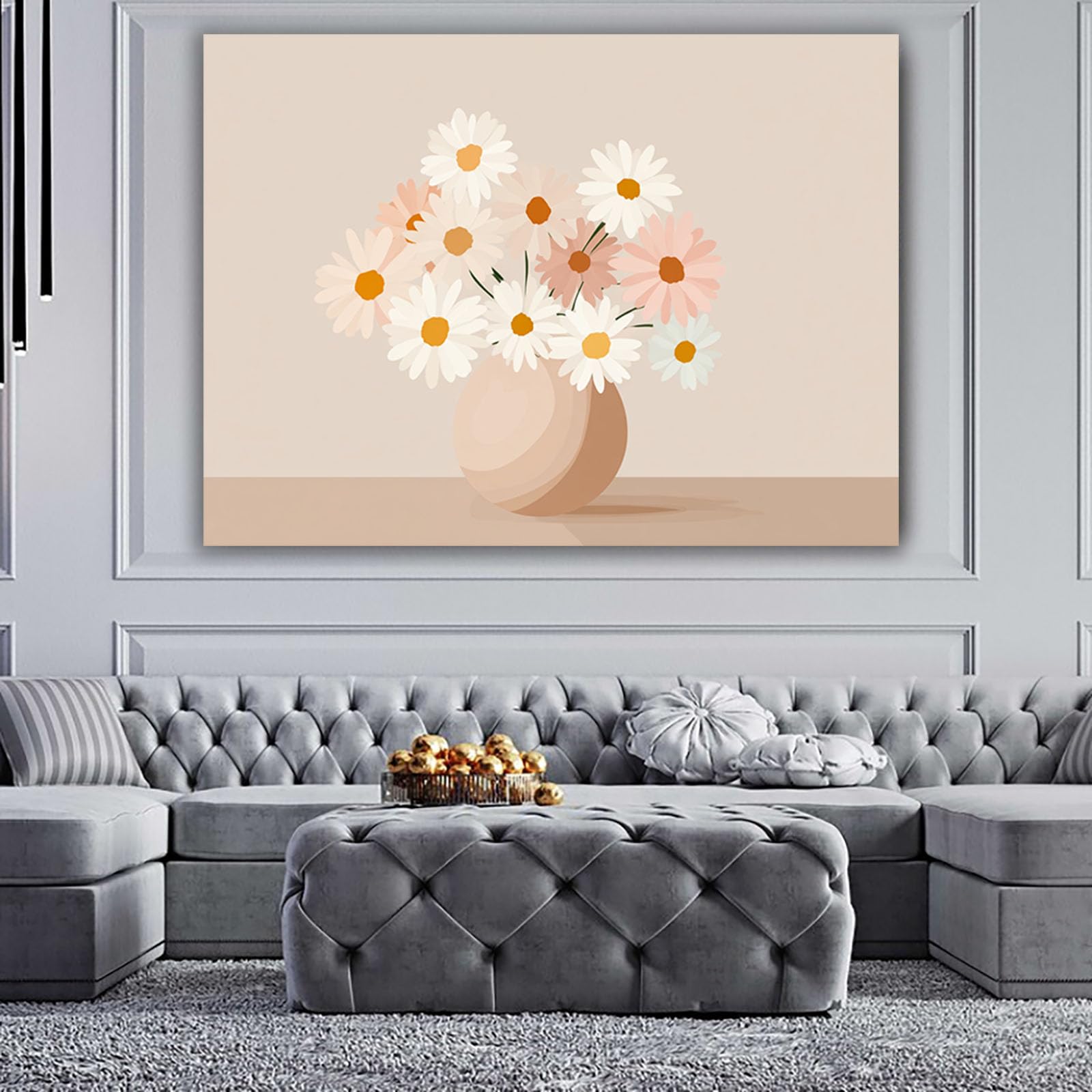 ZAMAEIU Semplice arte botanica Stampe su Canvas Margherite fresche per Camera da Letto Agriturismo Soggiorno Bagno(Bianco)-80x120cm Non incorniciato