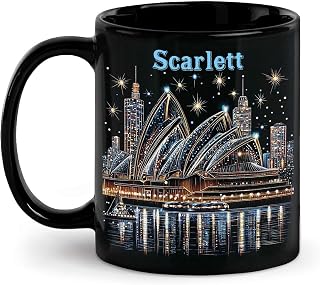 Sparkling Australian Landmark Mug With Custom Name, Personalized Sydney Opera House Coffee Cup, Customized Night Cityscape Themed Ceramic Mug, Unique Sydney Souvenir Cup 11oz 15oz