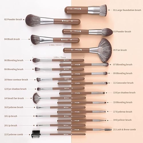 Miniatura 3 de DUcare Juego de 22 brochas de maquillaje profesional con estuche de viaje sintético Kabuki Foundation Brush, cepillo para polvo facial, cepillo para