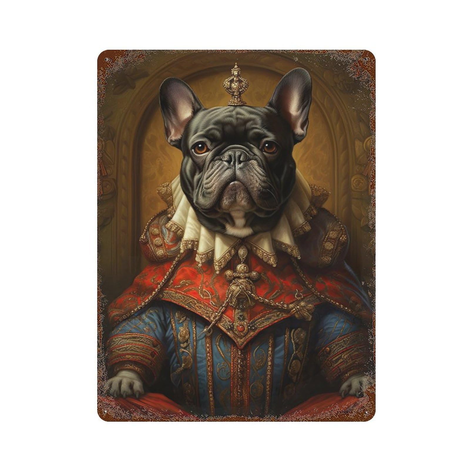 Vintage Rust Metal Sign with French Bulldog The King Design 15.7"x11.8", for Shed, Workshop And Garage Wall Decor, Classic Wall Plaque
