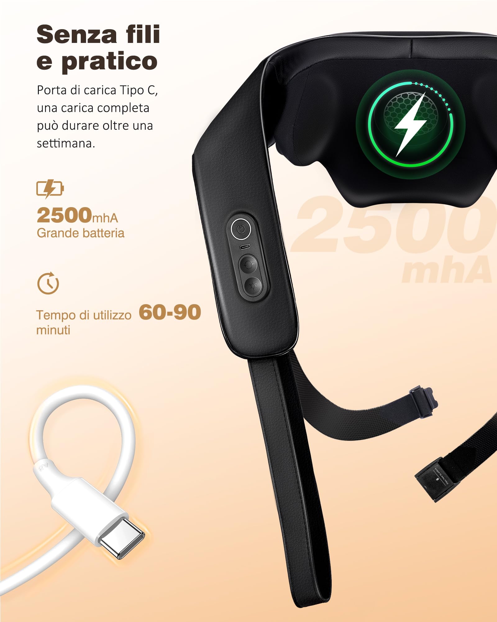 KNQZE® Massaggiatore cervicale senza fili, Massaggiatore schiena e collo ricaricabile, Massaggiatore shiatsu 4D con impastamento profondo, Riscaldamento al grafene potenziato, Regalo festa della mamma