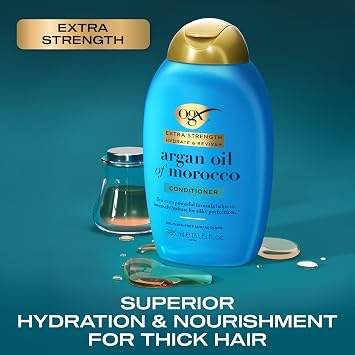 OGX Extra Strength Hydrate & Revive with Argan Oil of Morocco Conditioner, with Silk Proteins, Intensely Hydrates and Locks in Moisture, for Silky Perfection, Sulfate Free, 385ml