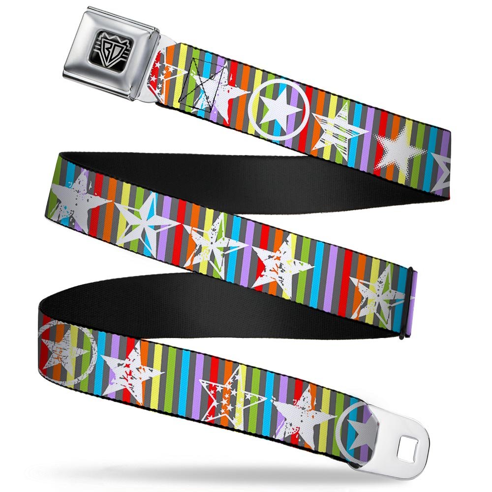 Buckle-Down Unisex-Adult's Seatbelt Belt XL, stars lines gray/multi color/white 1.5