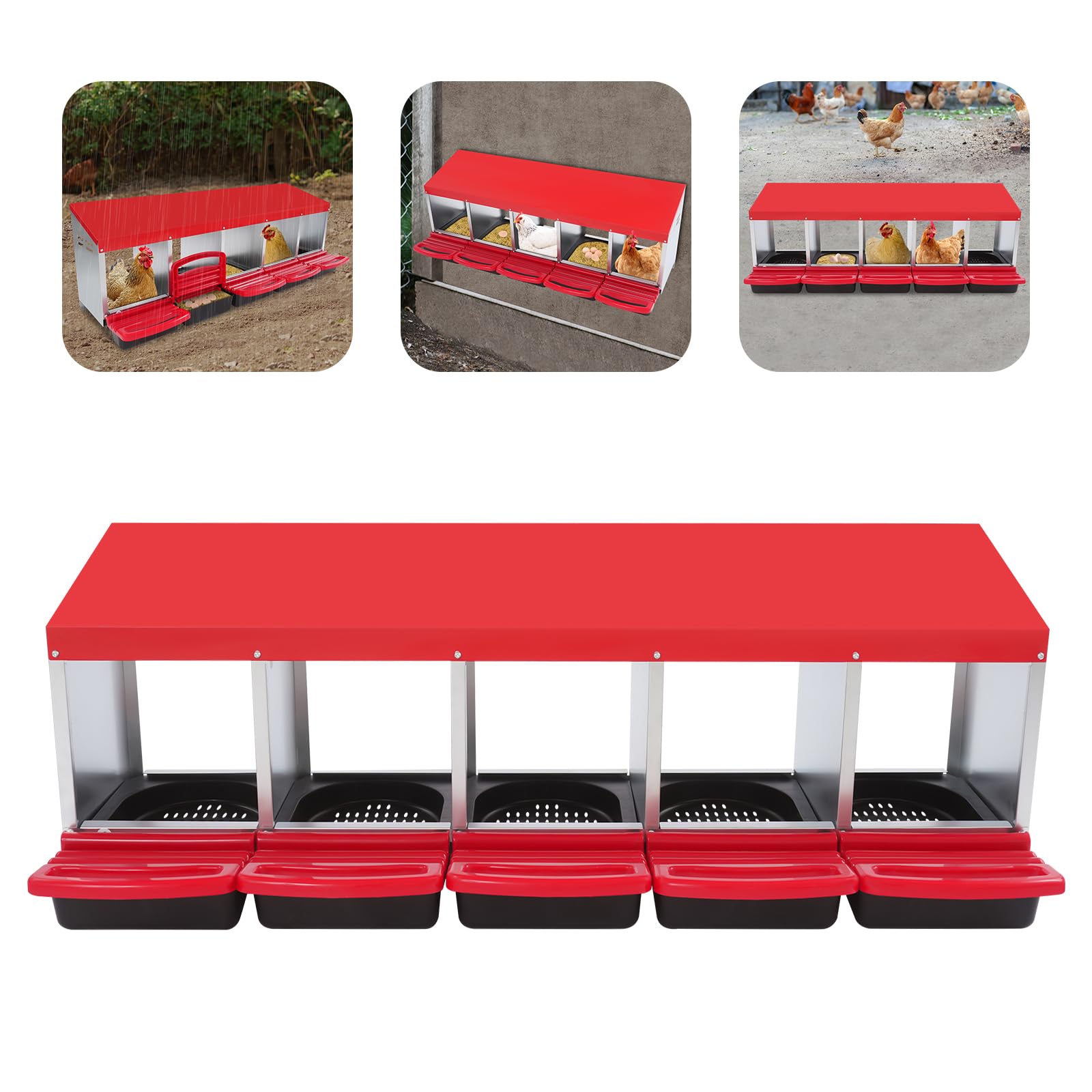 Nido de gallina de 5 cámaras, nido abierto para pollos, gallinero independiente con orificios de ventilación, adecuado para casas, granjas, gallineros, patios traseros y jardines